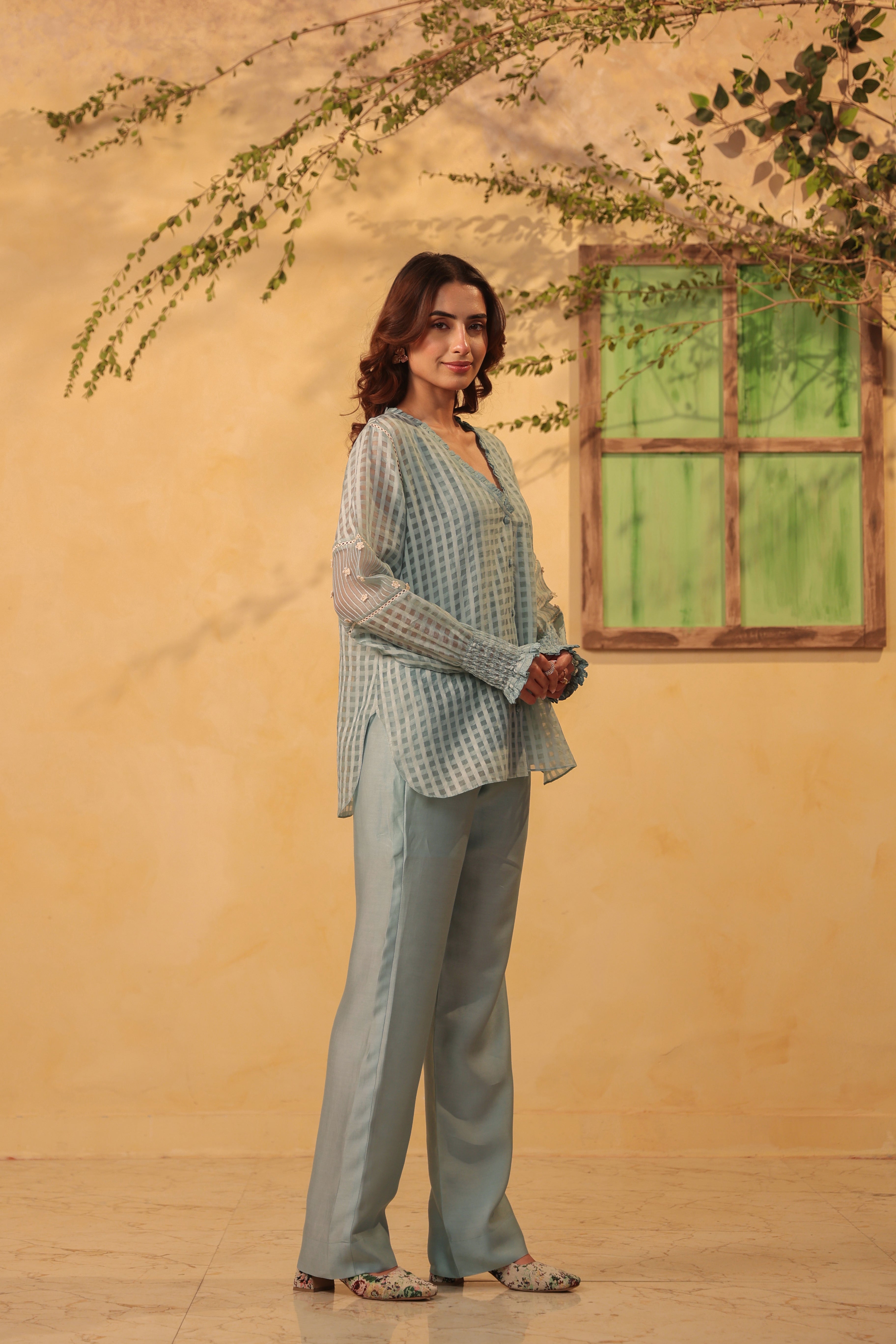 Vaayu Light Blue V Neck Co Ord Set