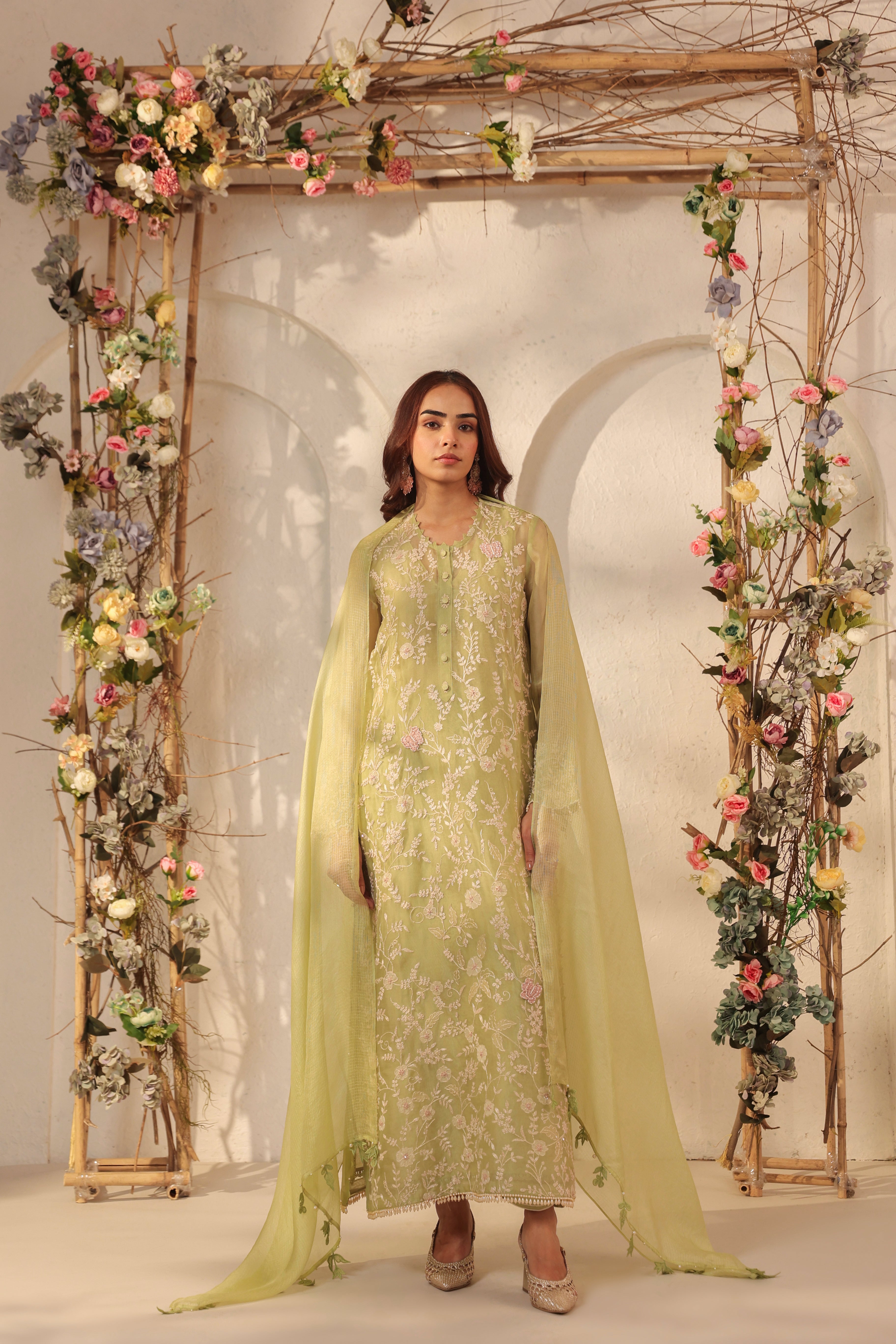 Vaayu Green Heavy Jaal Kurta Set