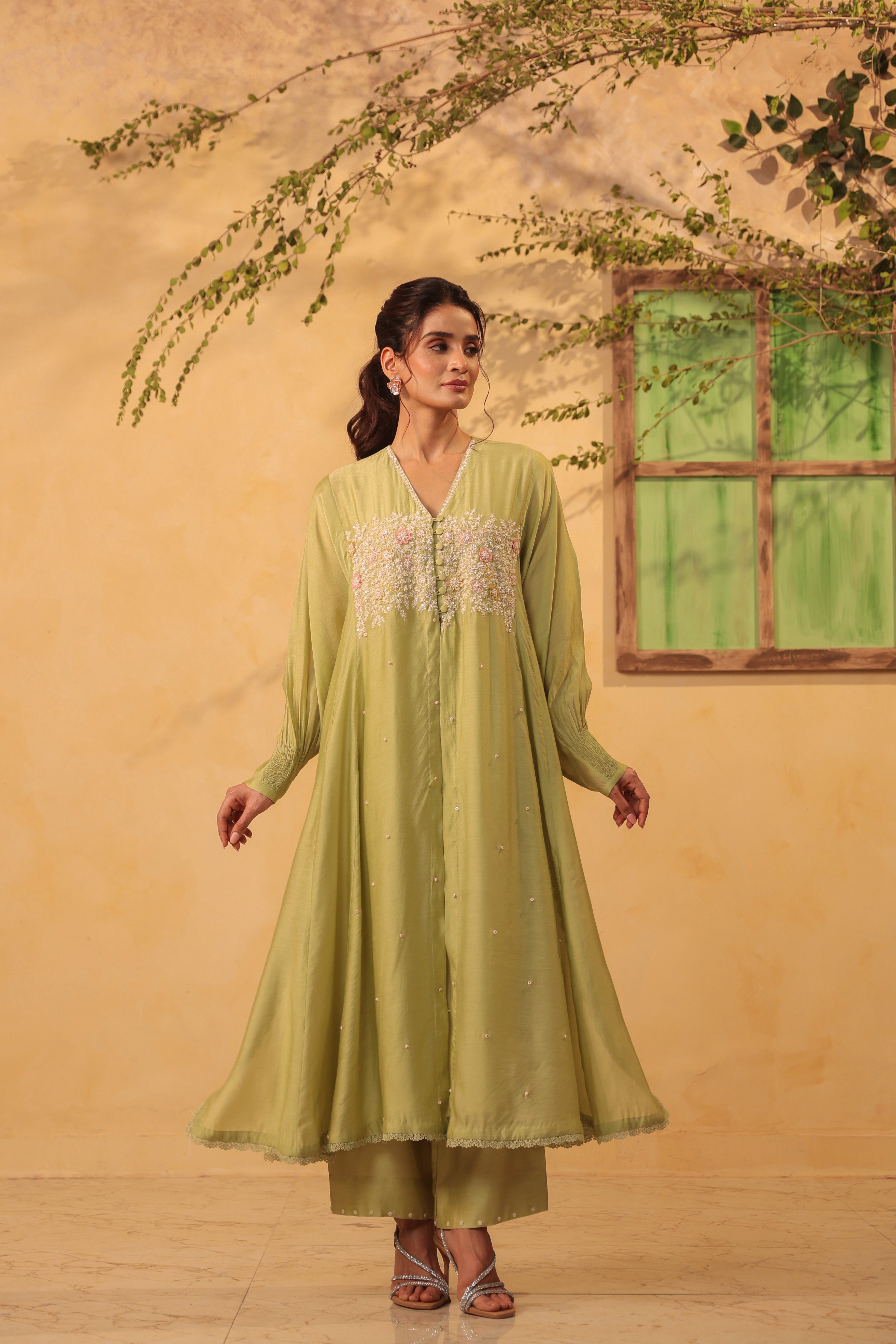Vaayu Green Jacket Style Kurta Set