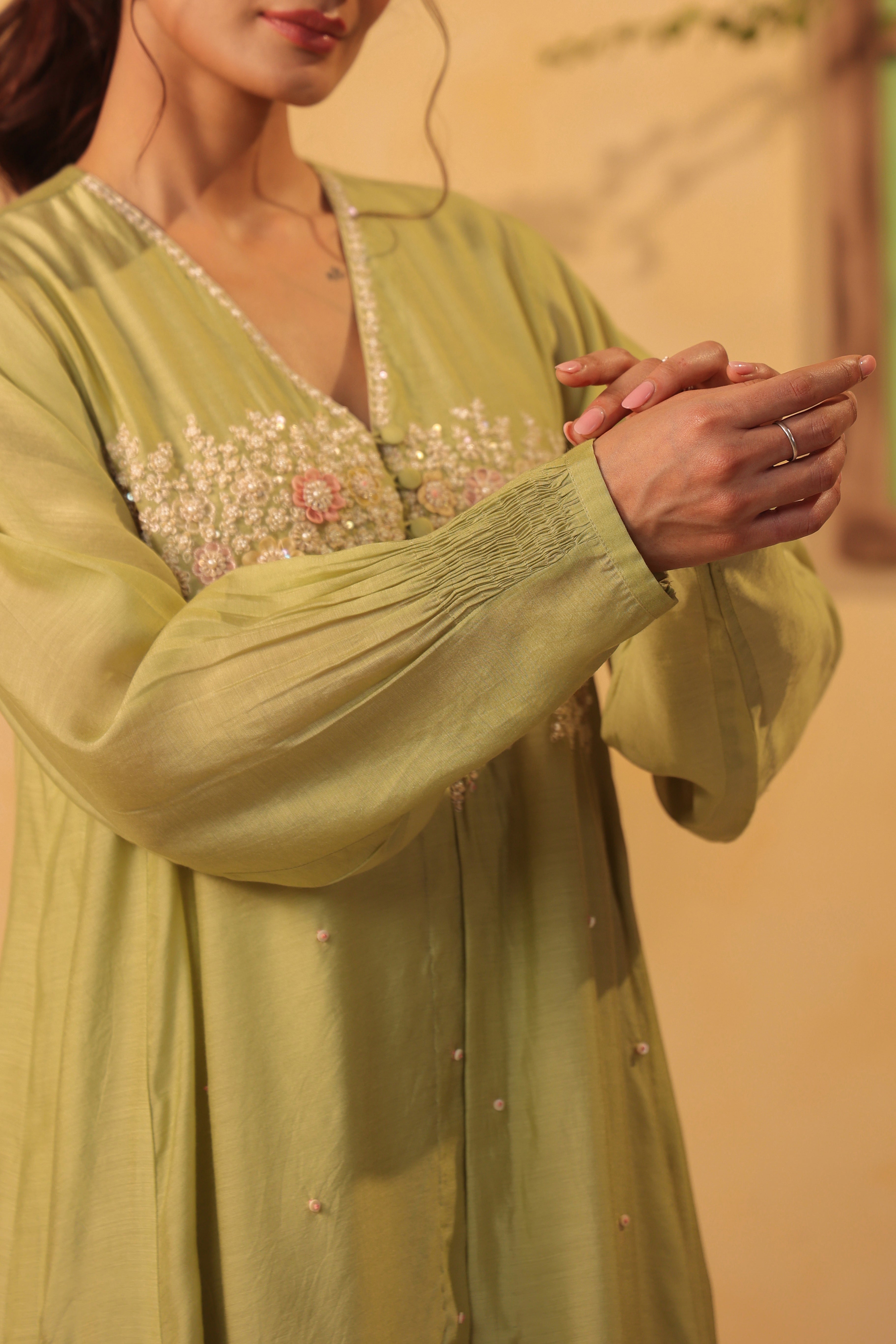 Vaayu Green Jacket Style Kurta Set