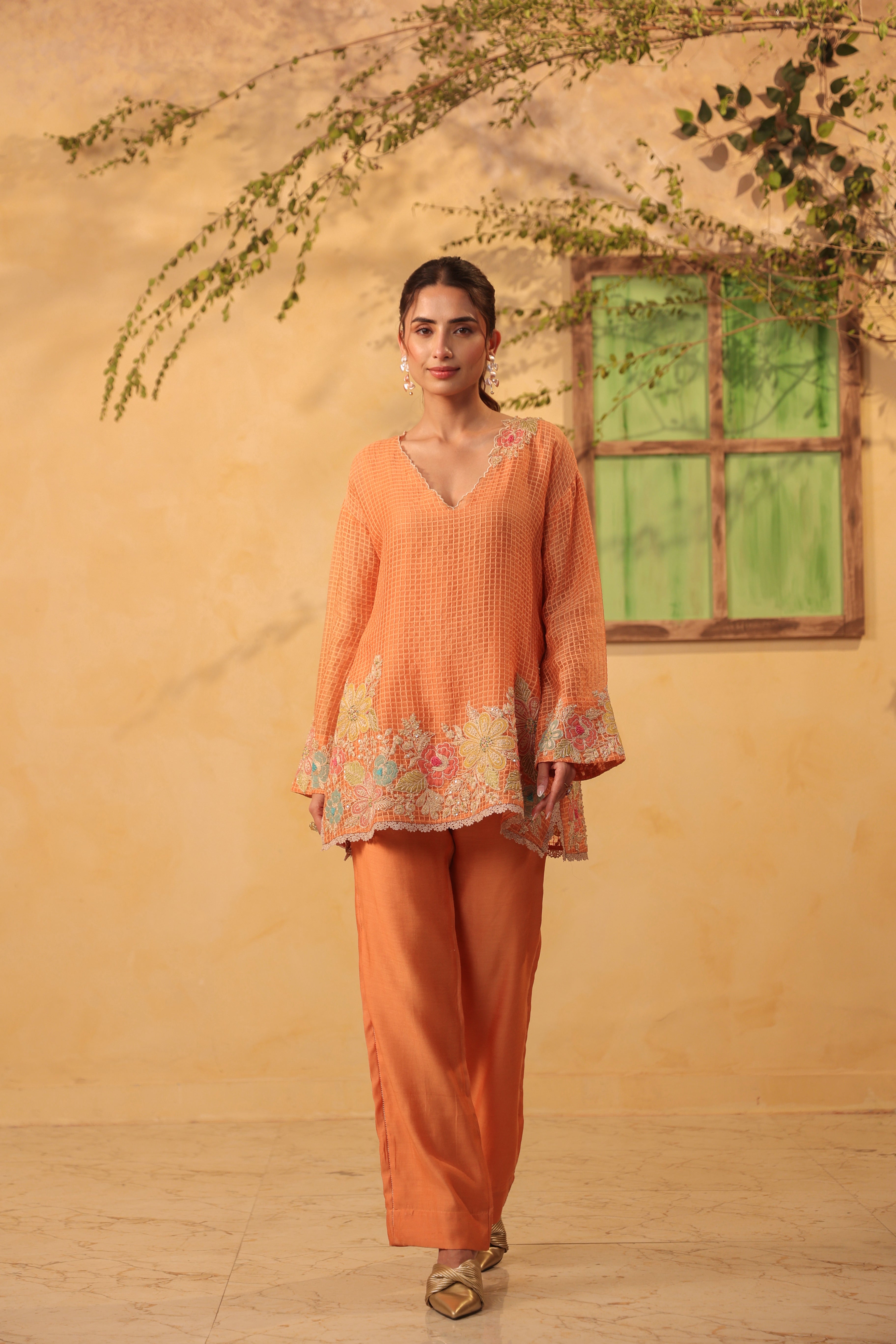 Vaayu Orange Heavy Applique Co-ord Set