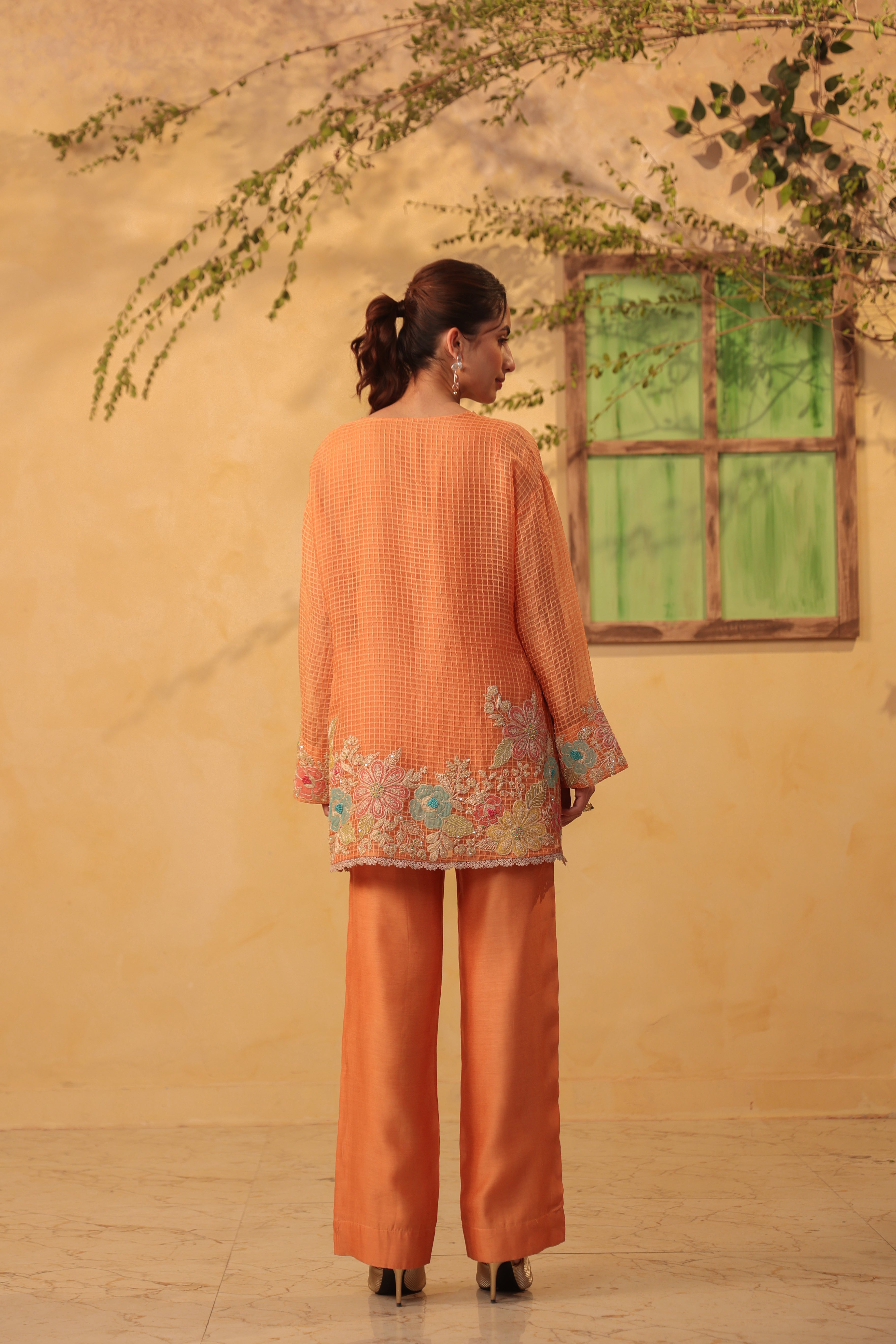 Vaayu Orange Heavy Applique Co-ord Set