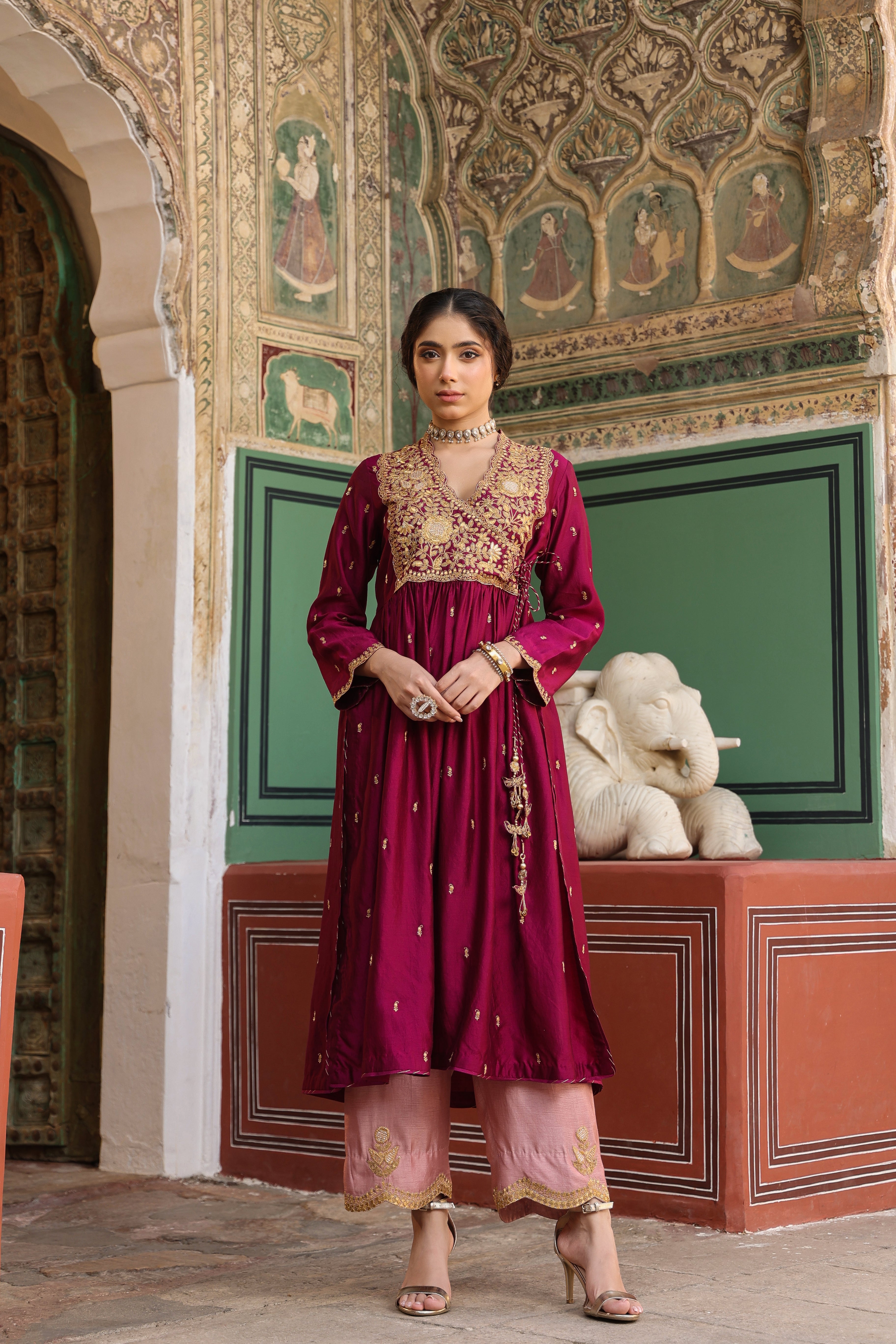 Wine Color Riwayat Overlap Frockstyle Kurta Set