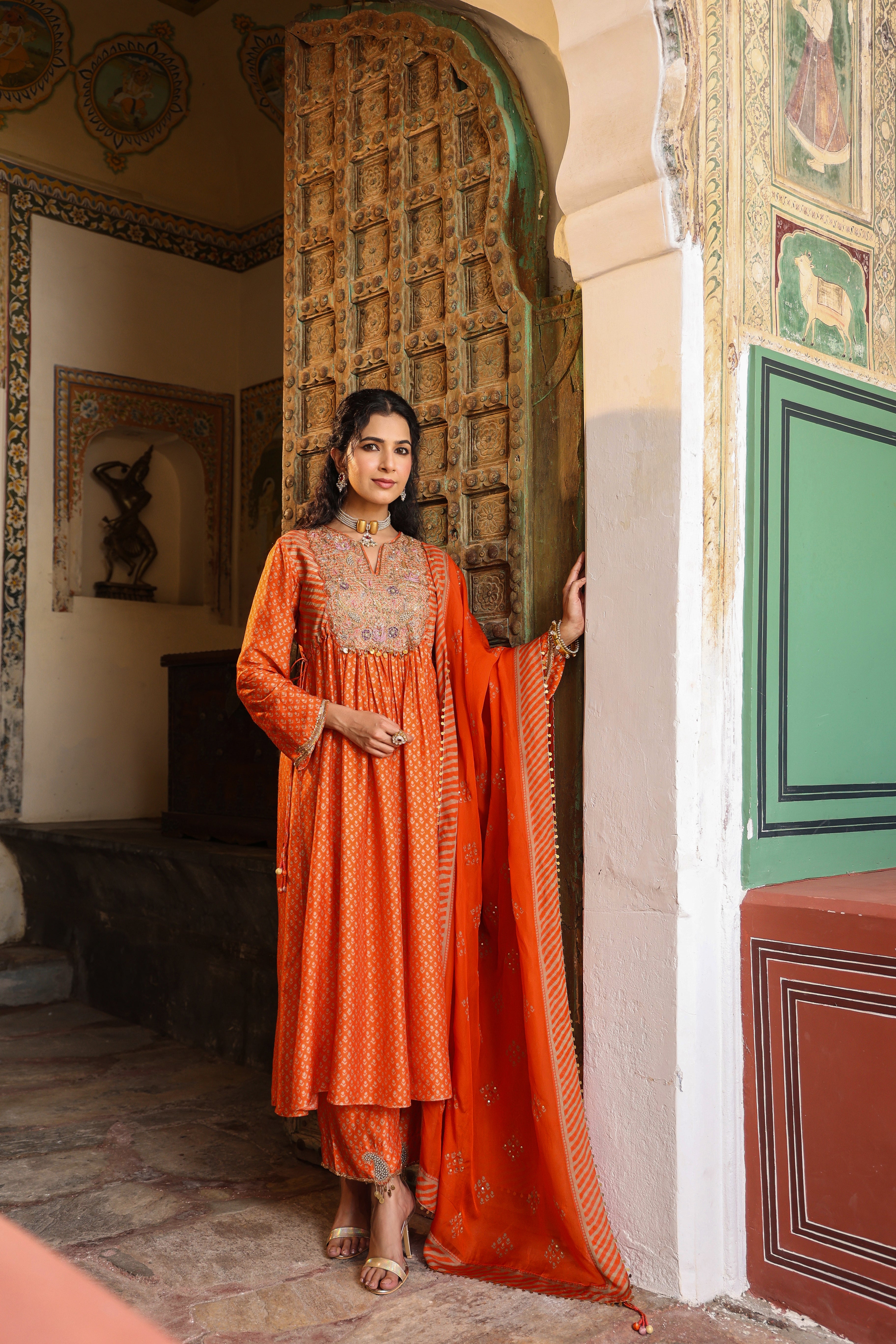 Orange Riwayat Printed Frockstyle Kurta Set