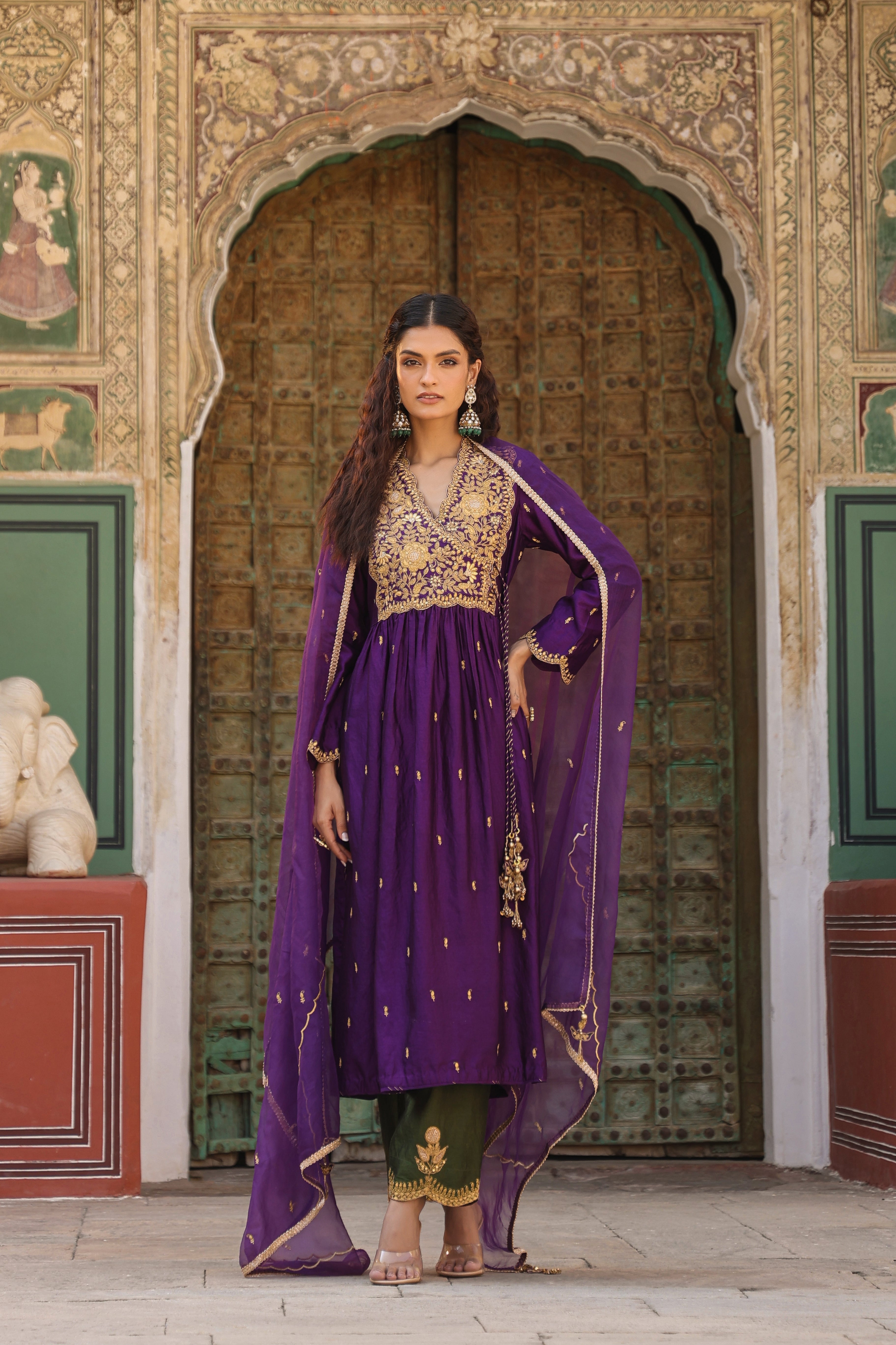 Purple Riwayat Overlap Frockstyle Kurta Set