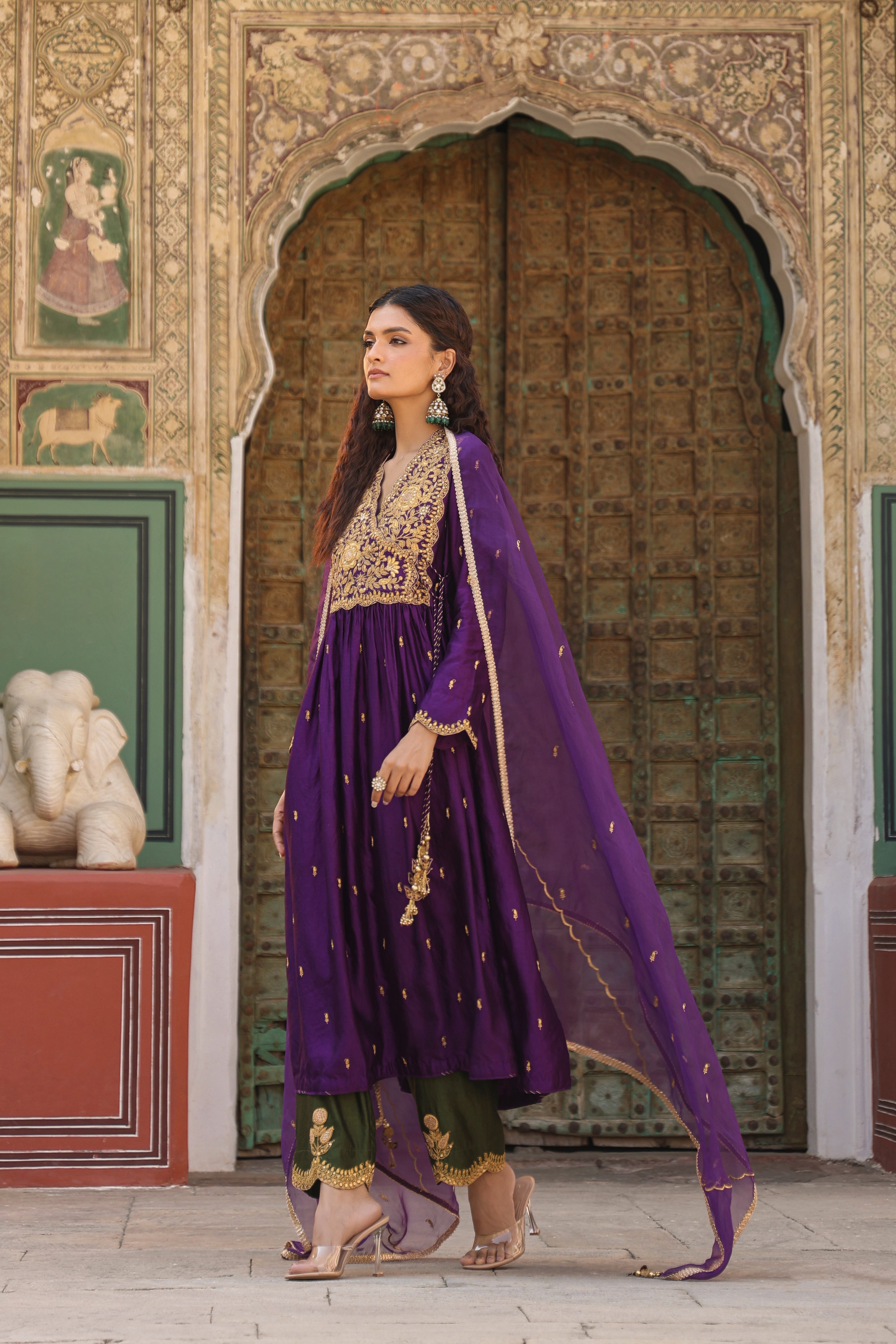 Purple Riwayat Overlap Frockstyle Kurta Set