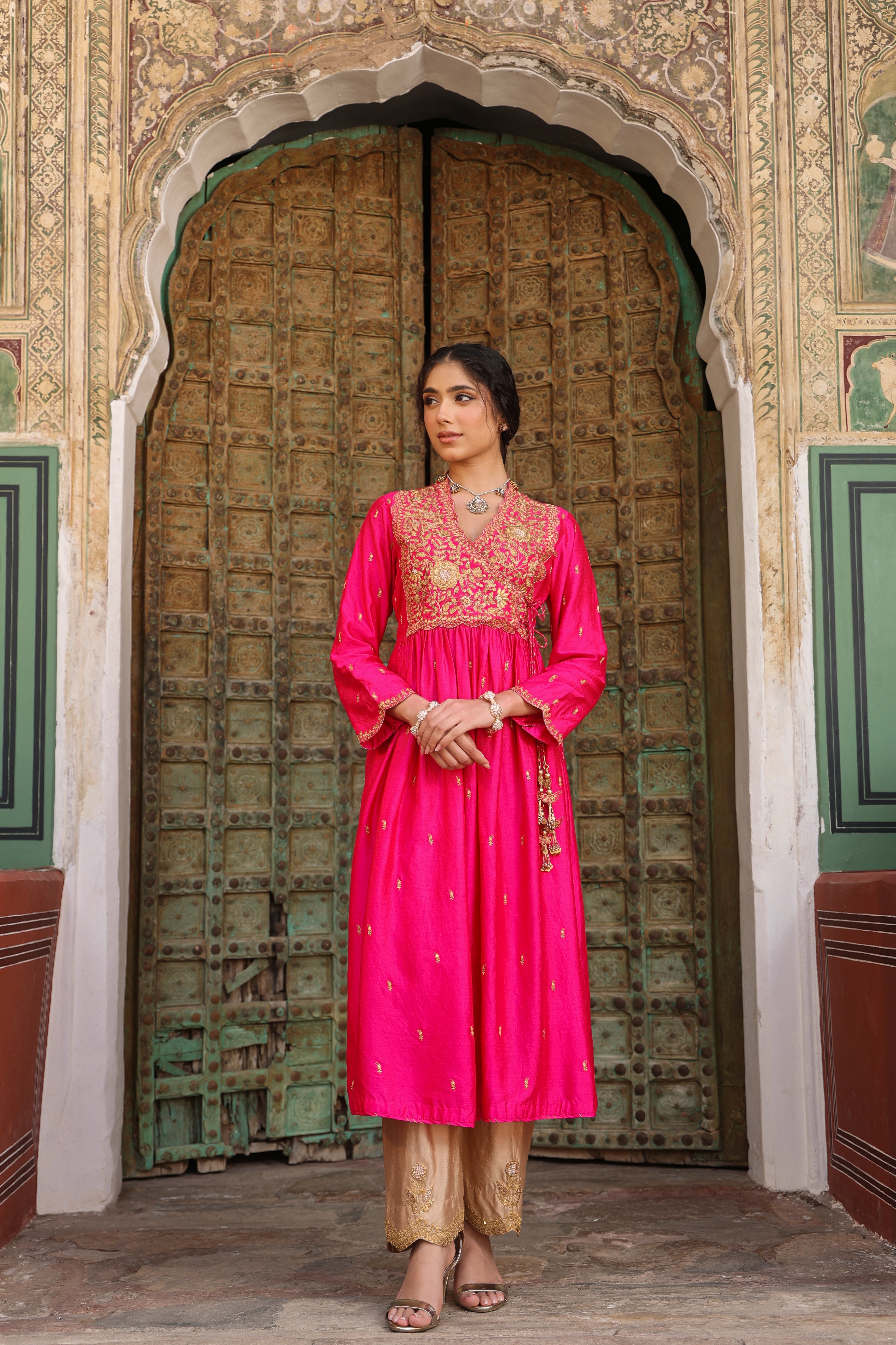 Pink Riwayat Overlap Frockstyle Kurta Set