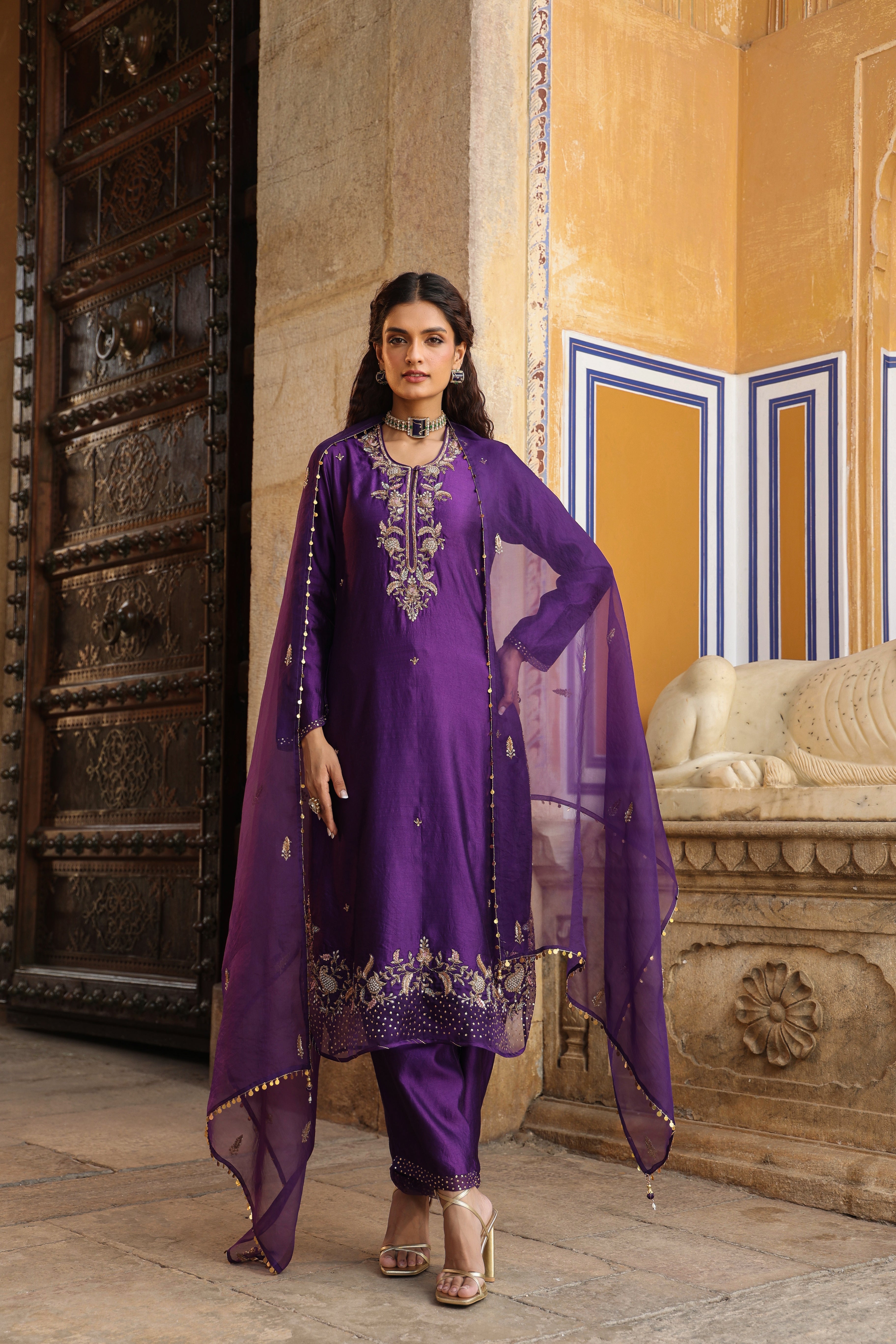 Purple Riwayat Heavy Long Kurta Set