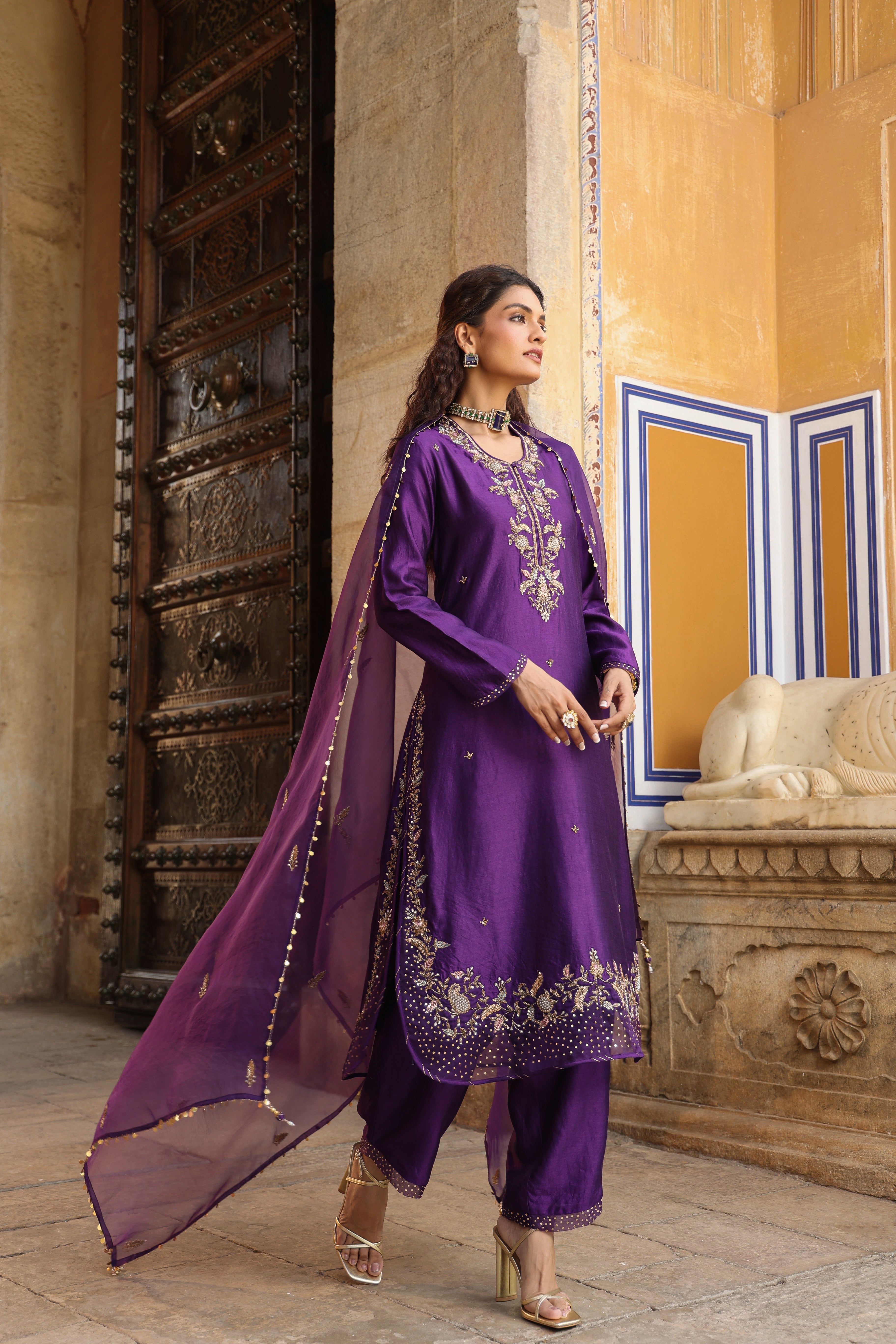 Purple Riwayat Heavy Long Kurta Set