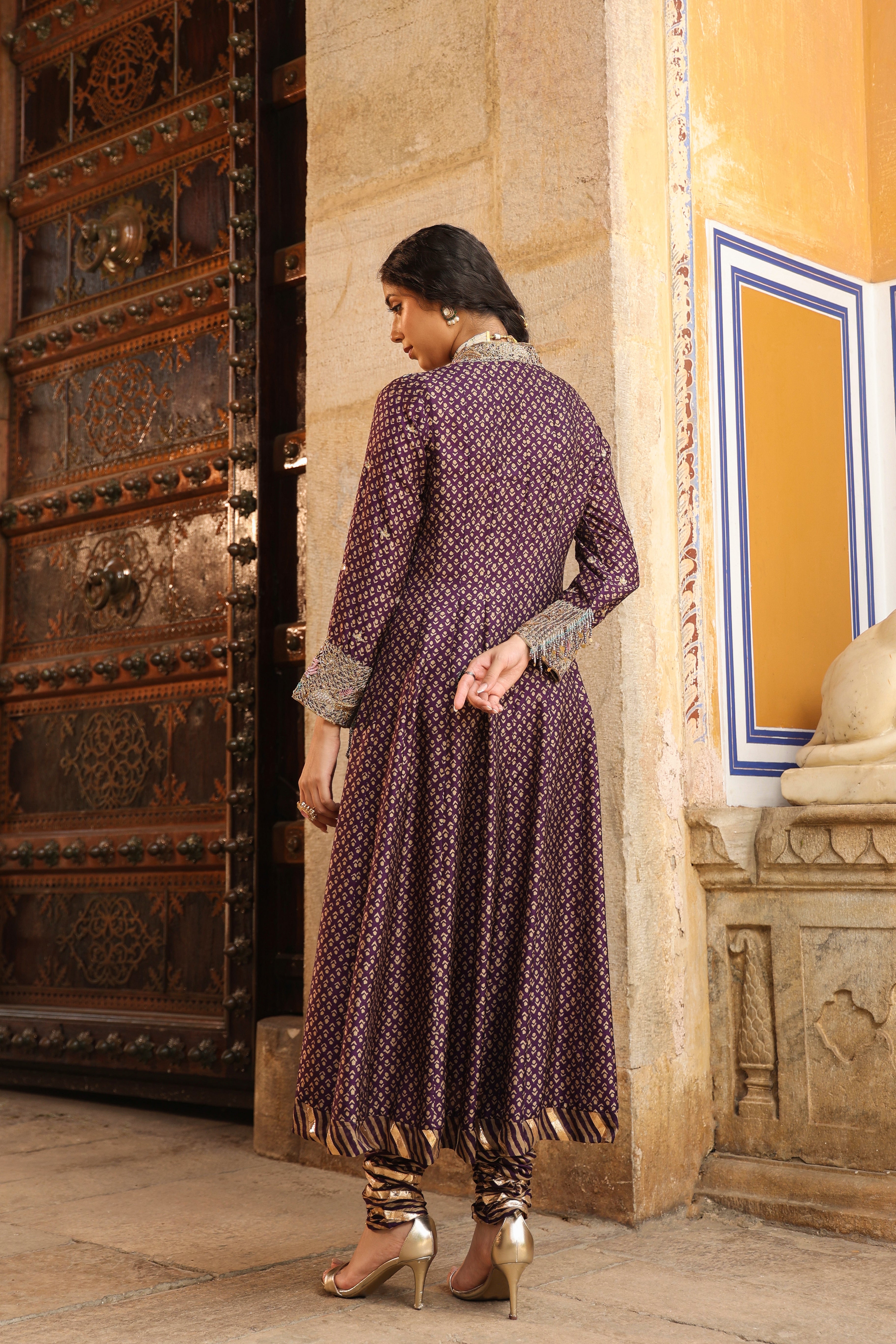 Purple Riwayat Printed Kalidar Set