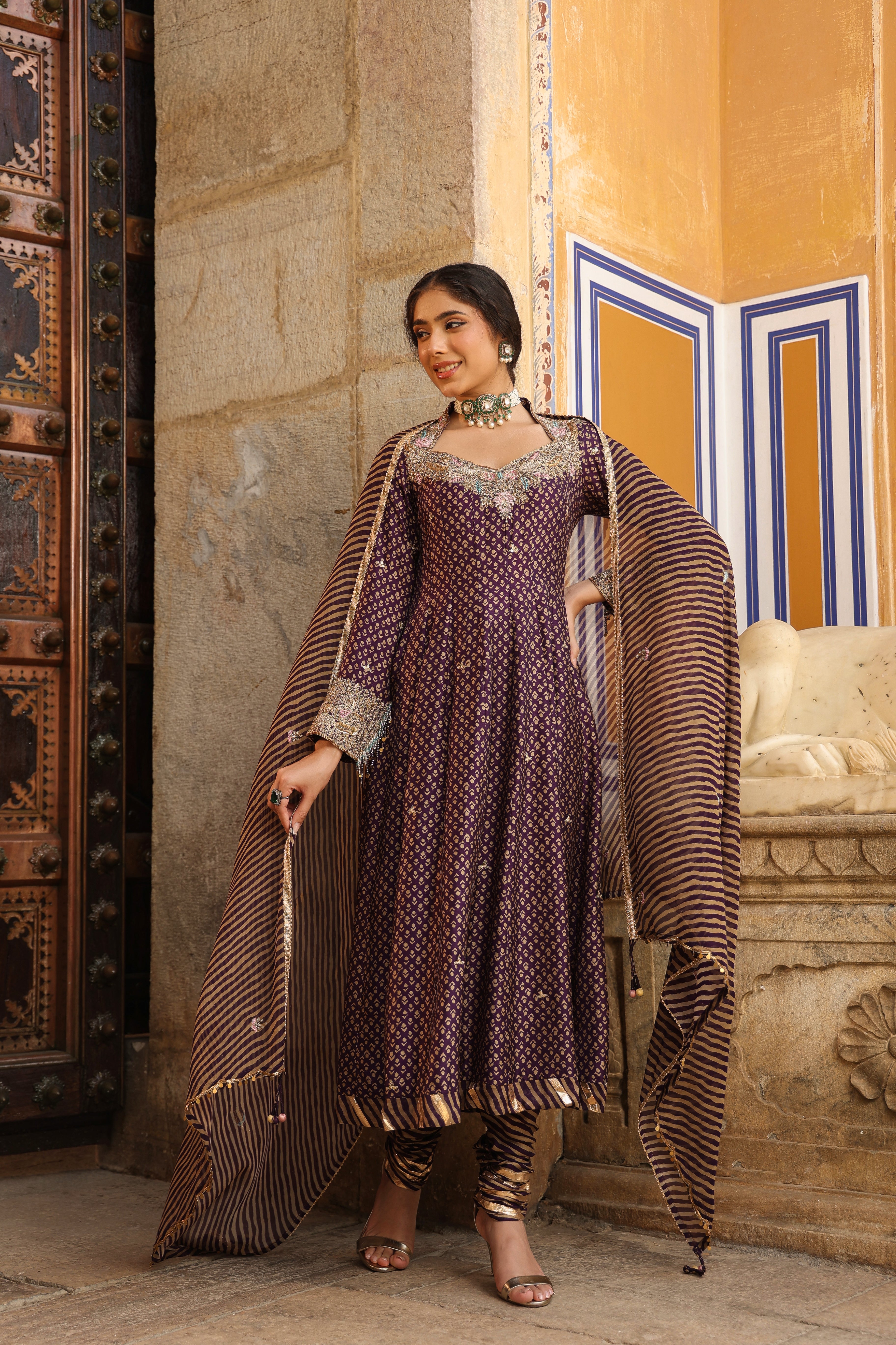 Purple Riwayat Printed Kalidar Set