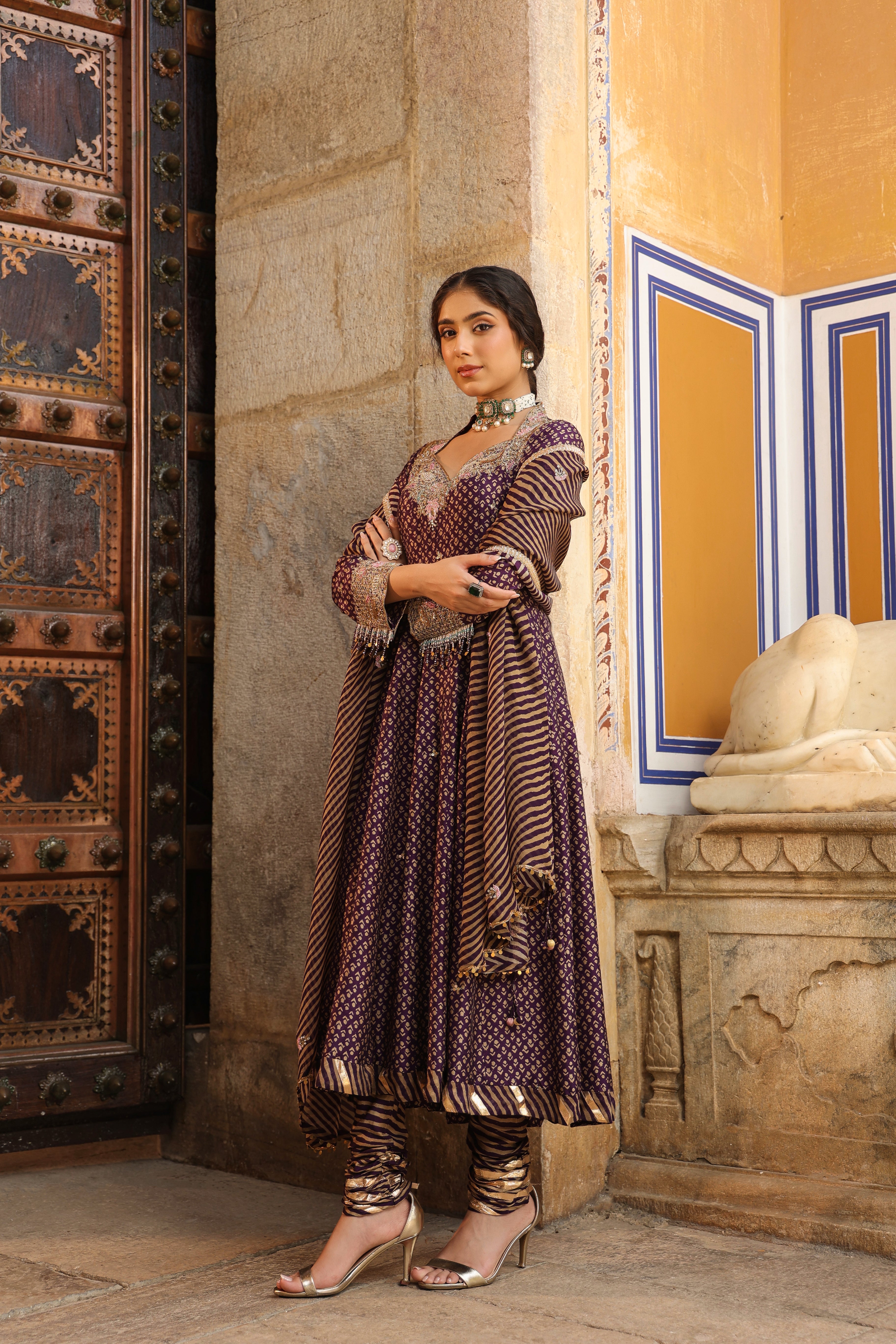 Purple Riwayat Printed Kalidar Set