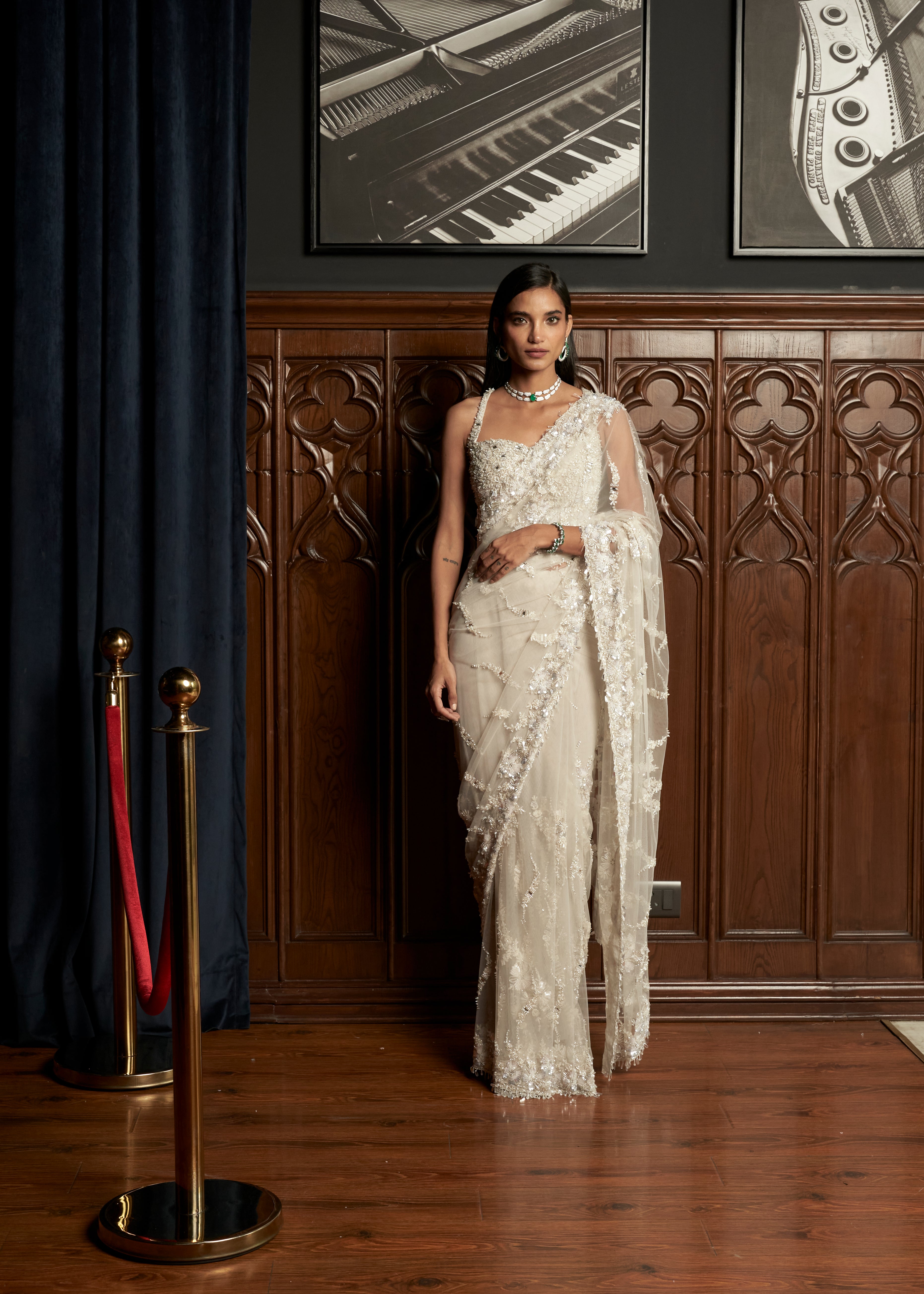 Grey Jacket-saree Set