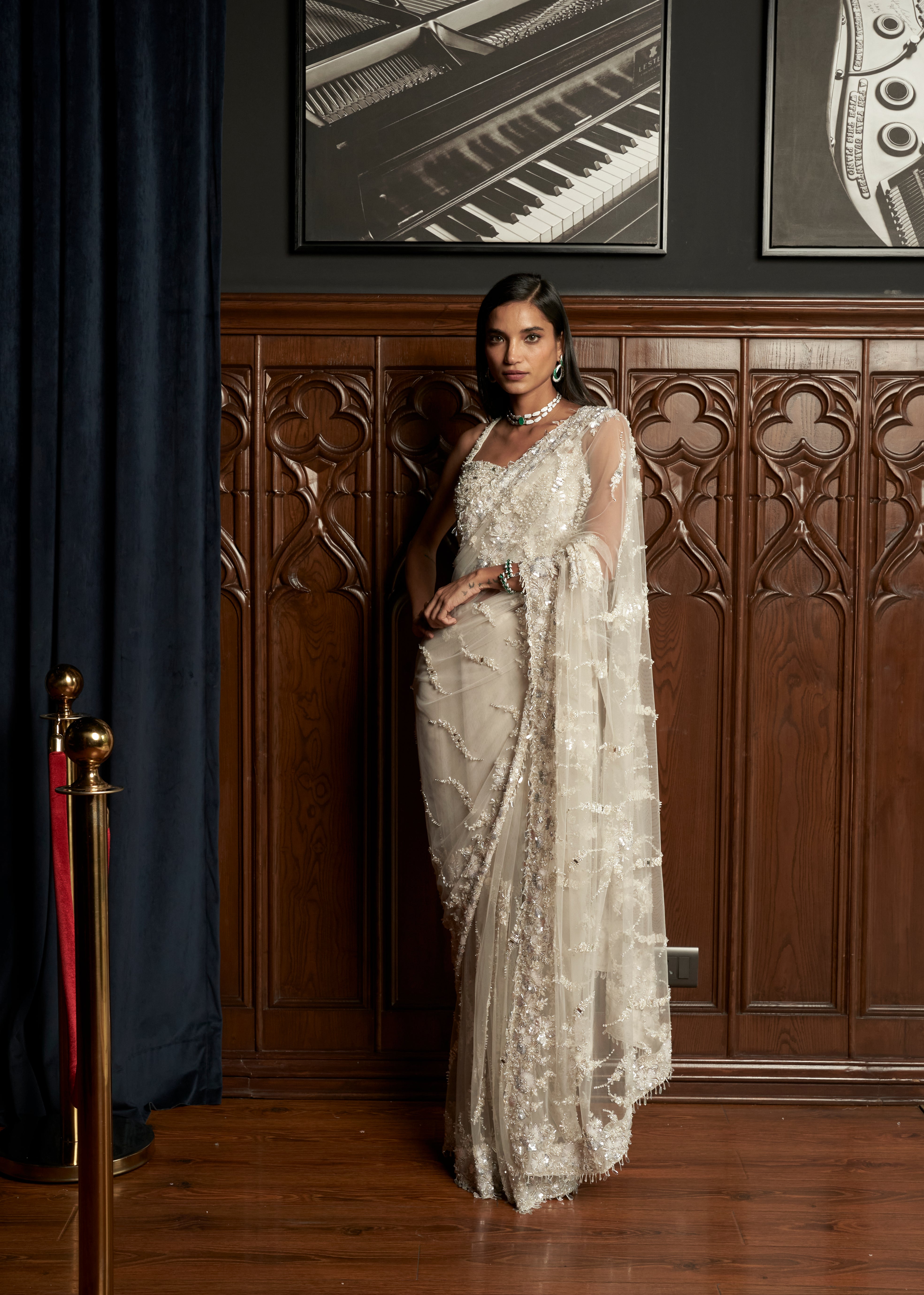 Grey Jacket-saree Set