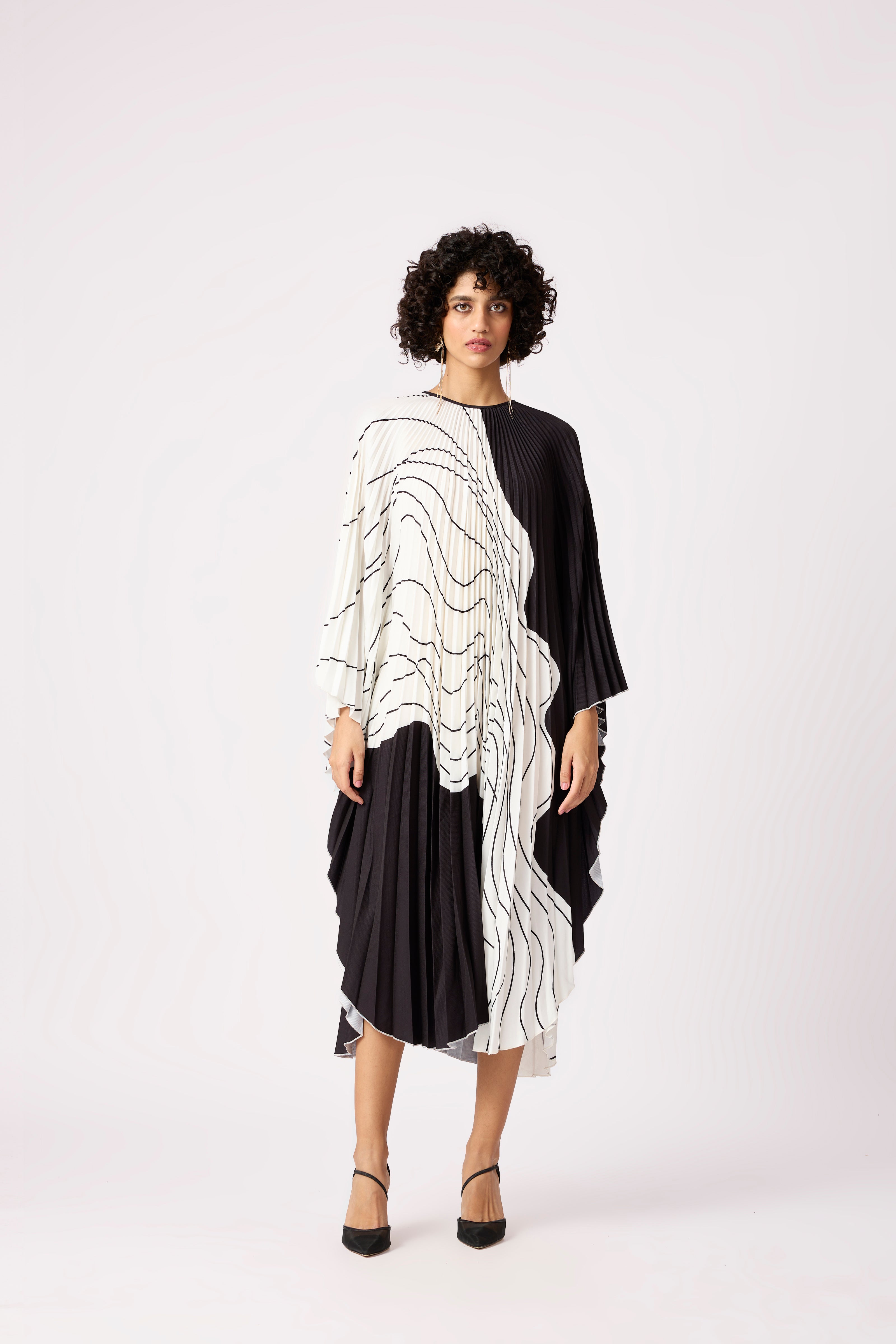 Sarah Print Kaftan - Black & Ivory