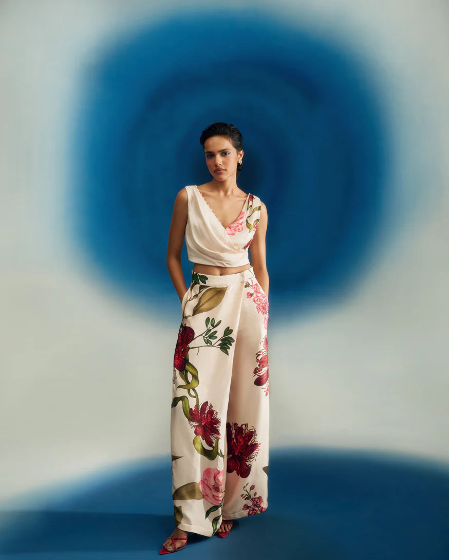 Drape Satin Top W/ Pearls