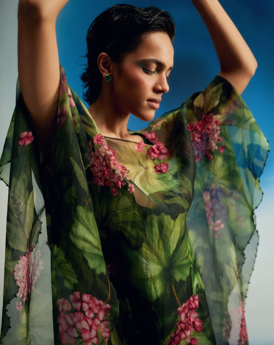 3d Floral Kaftan W/ Slip