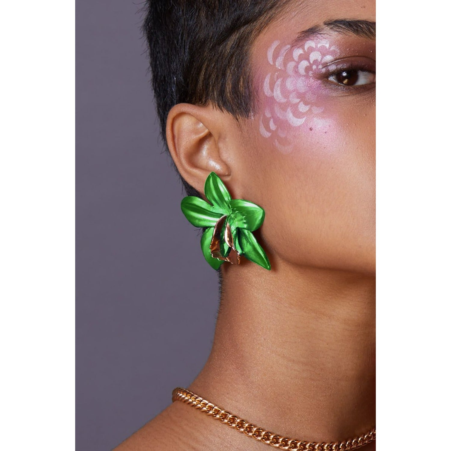 Valliyan Metallic Orchid Earrings Green