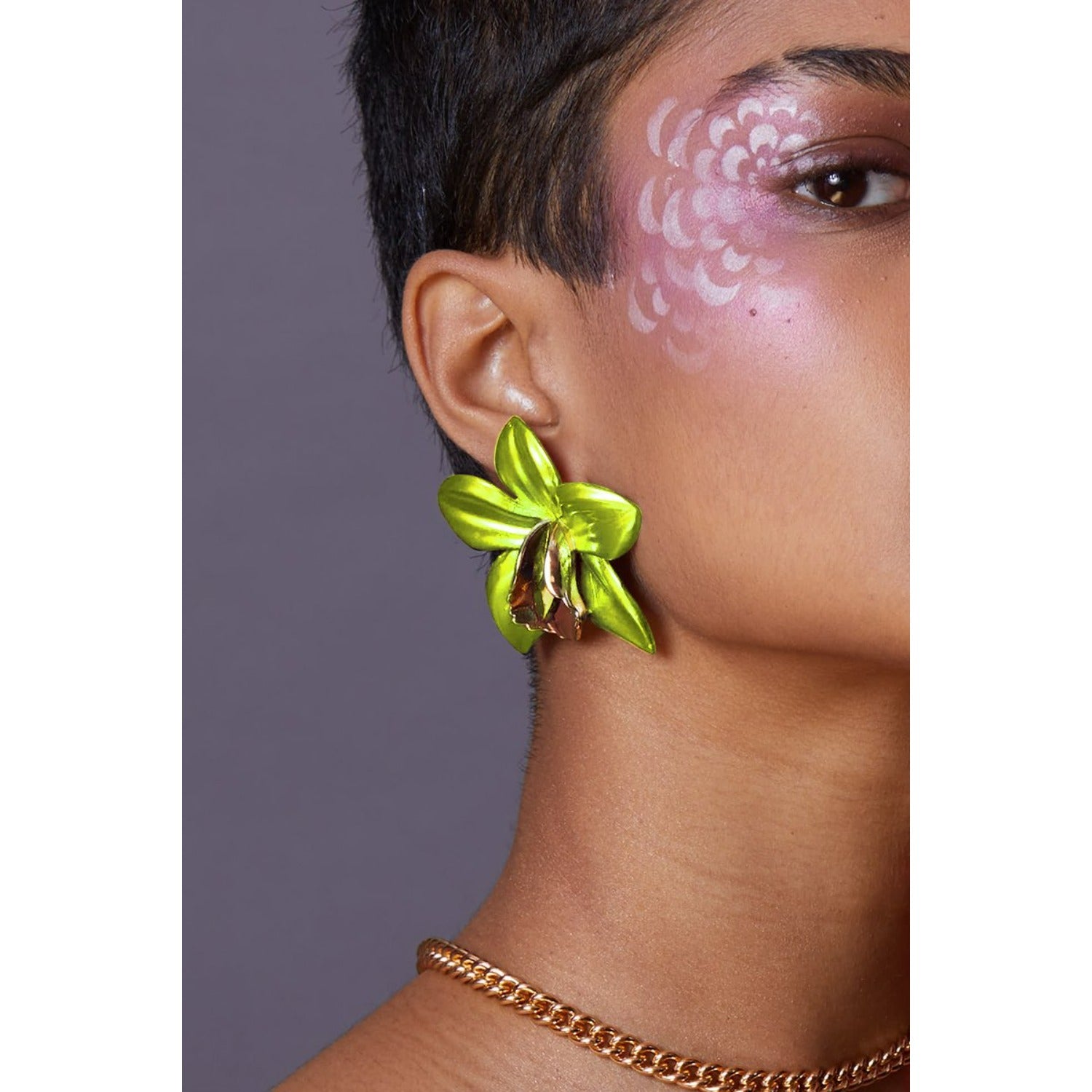 Valliyan Metallic Orchid Earrings Lime Green