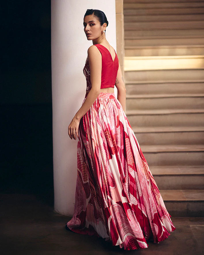 Red Magnolia Top With Pink Dreamwave Skirt