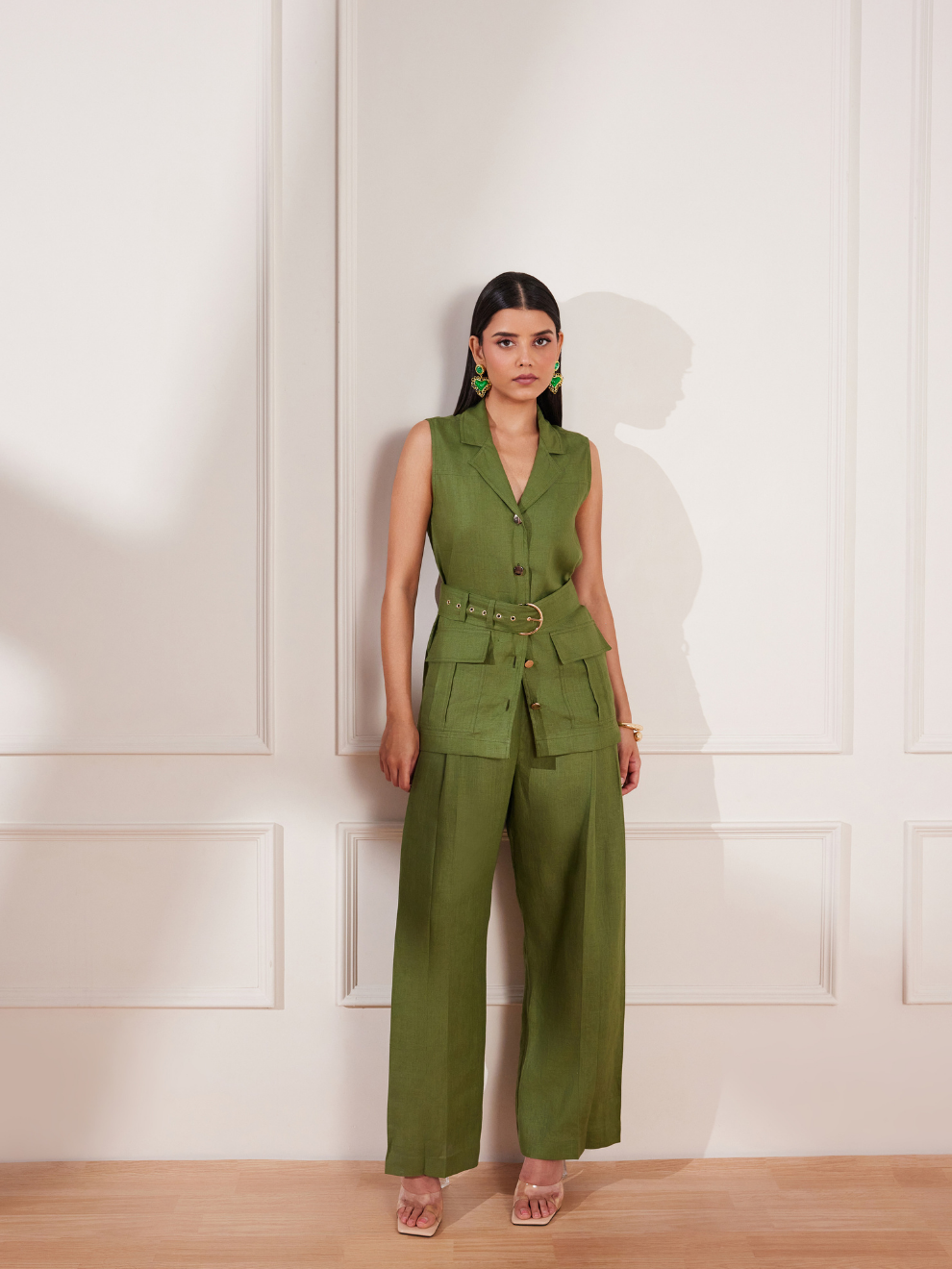 Moss Green Hemp Vest and Trousers Set