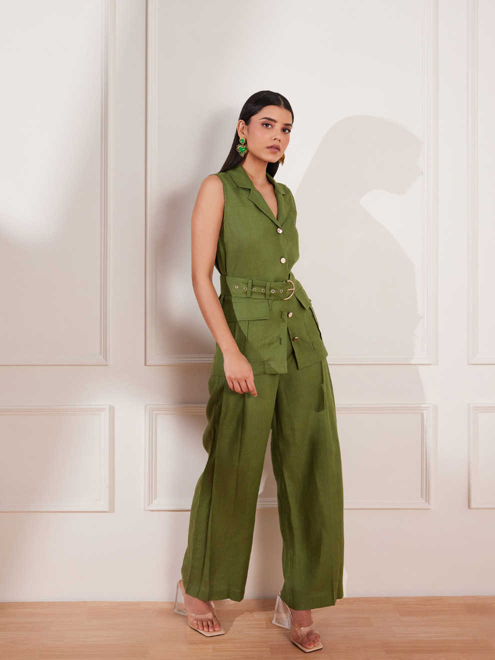 Moss Green Hemp Vest and Trousers Set