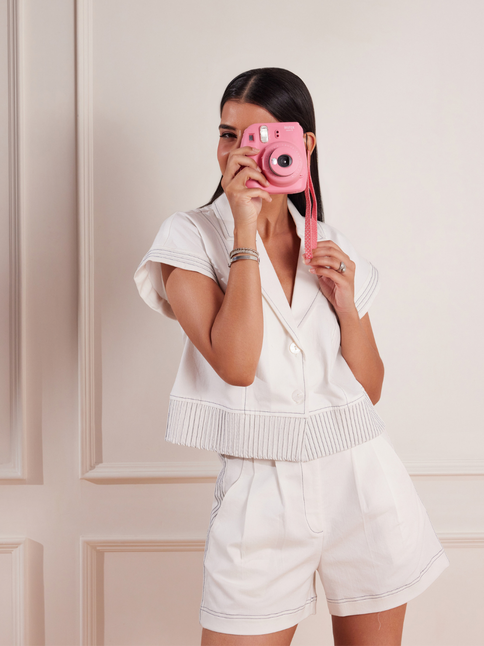 White Denim Crop Jacket with Blue Cording Detail