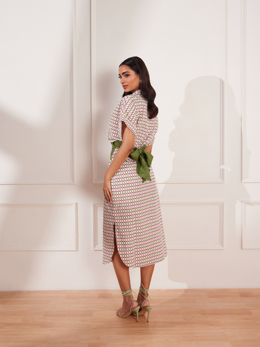 Checks Please Printed belted Midi