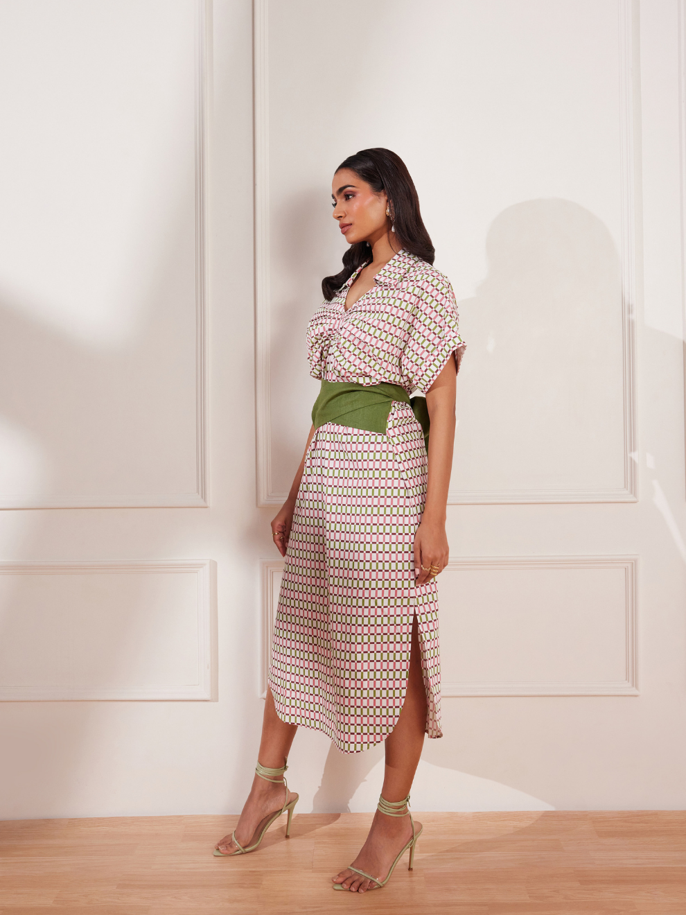 Checks Please Printed belted Midi