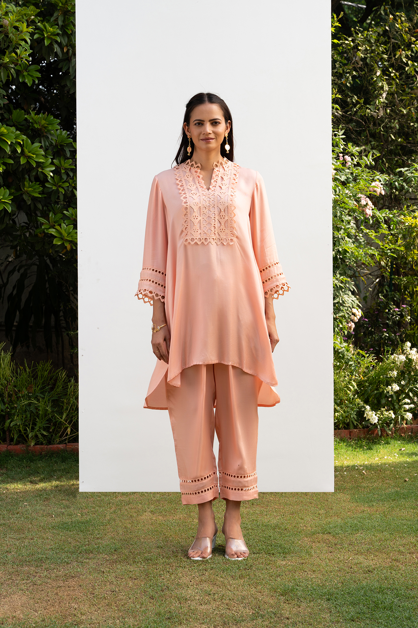 Peach Lace Yoke Co-ord set