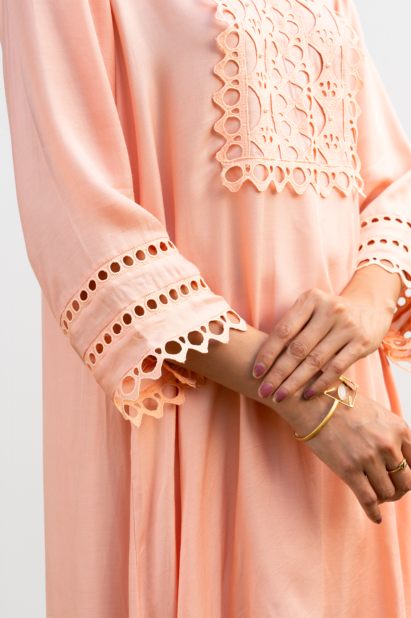 Peach Lace Yoke Co-ord set