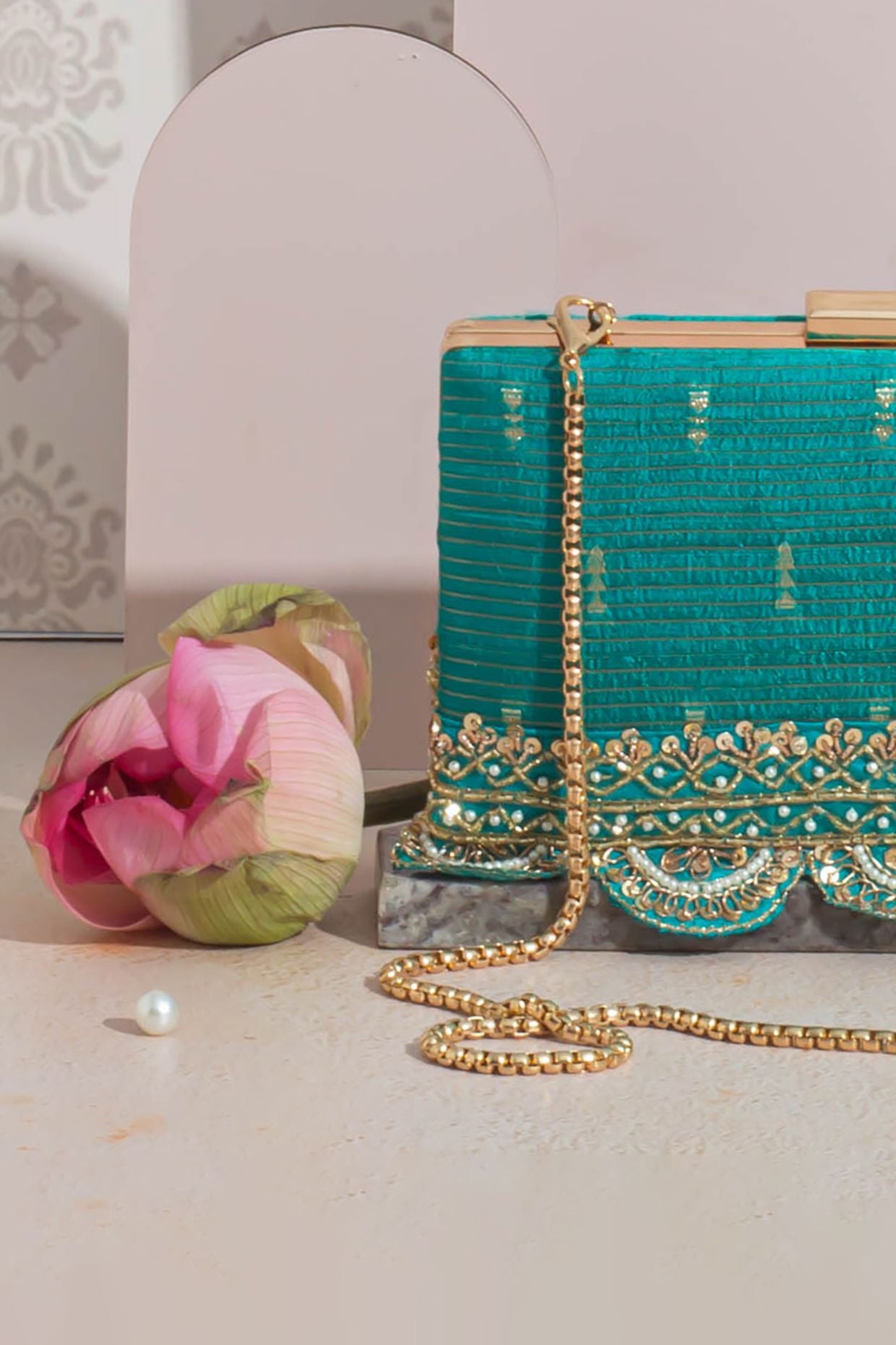 Tari Silk Box Clutch - Turquoise