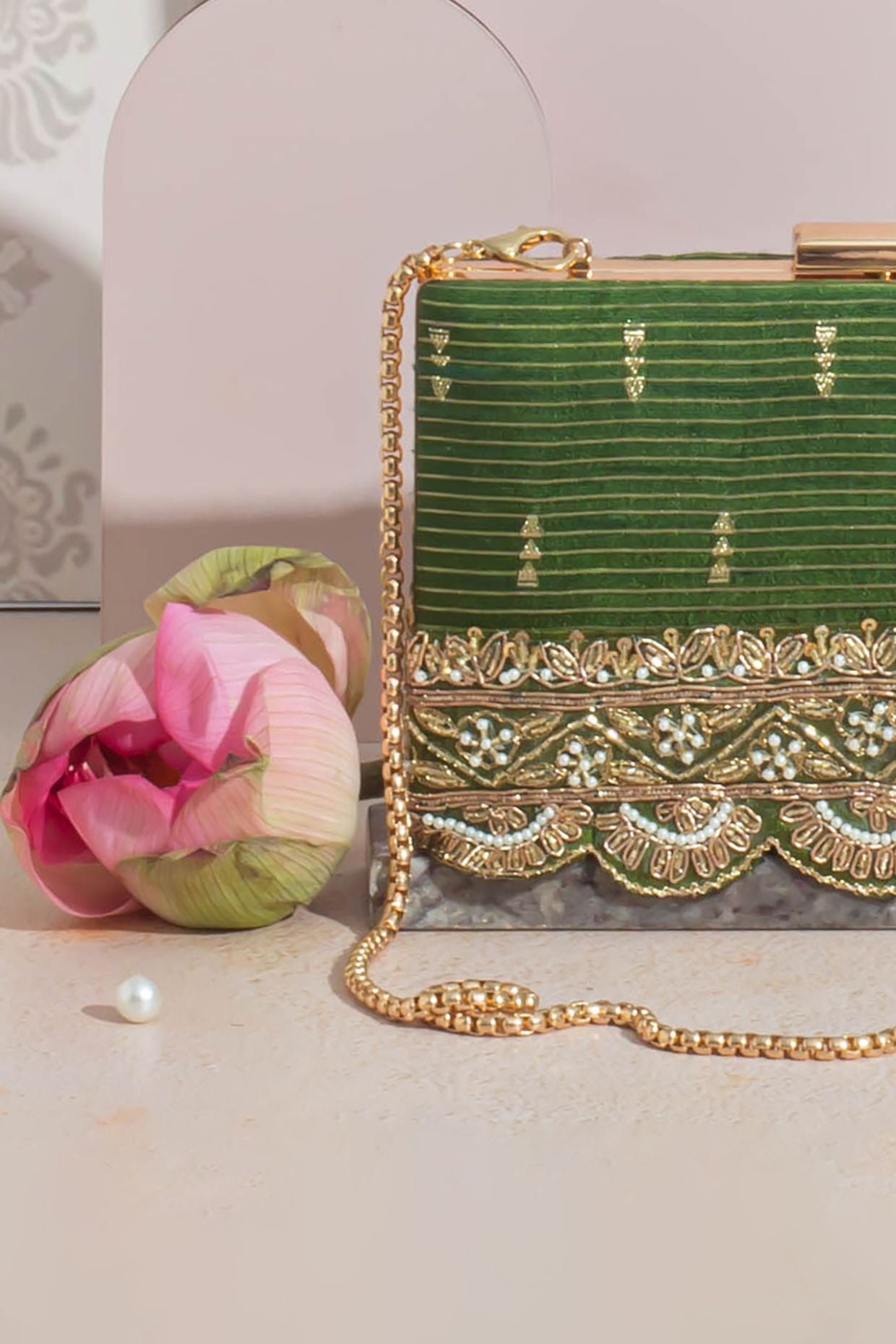 Tari Silk Box Clutch - Green