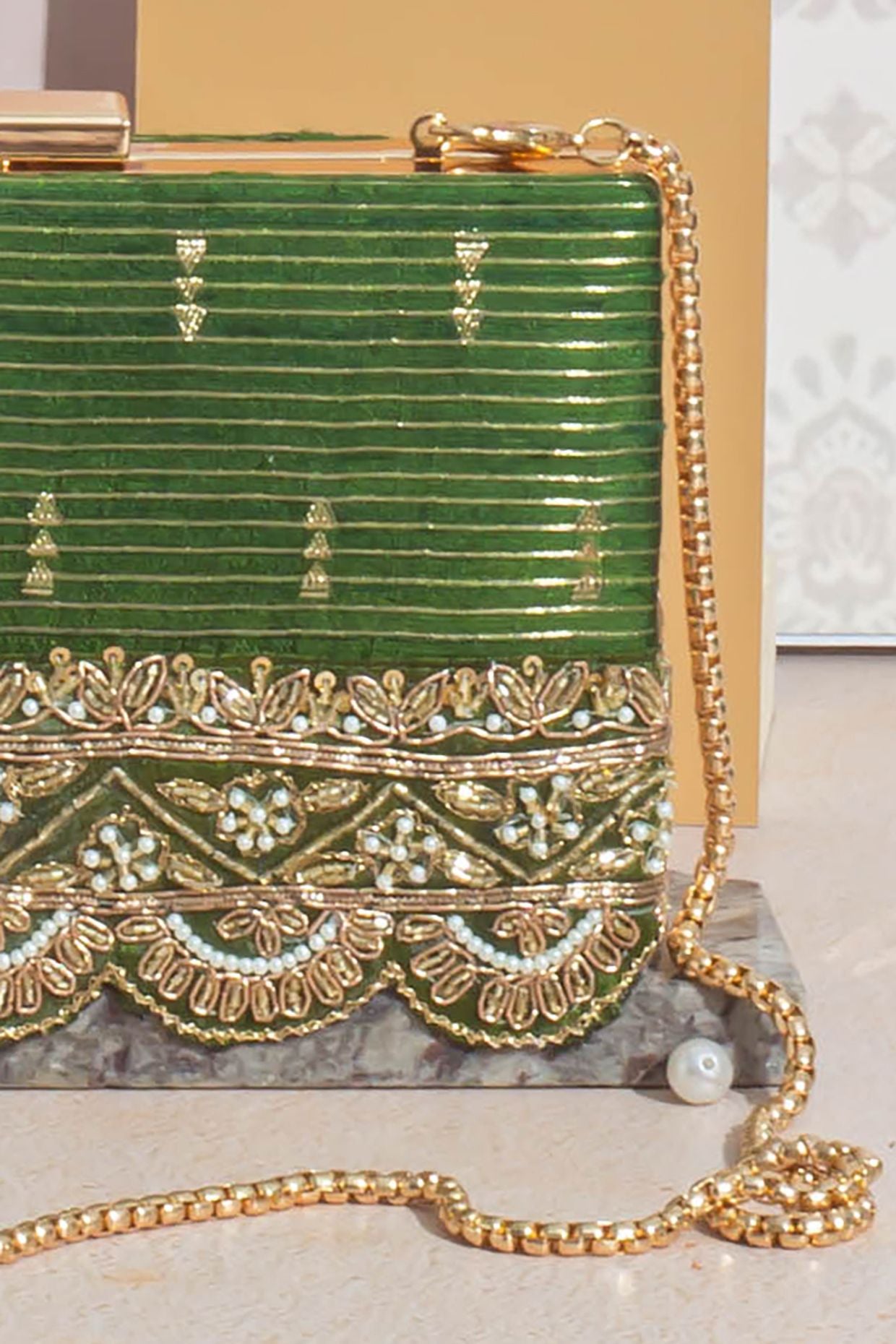 Tari Silk Box Clutch - Green