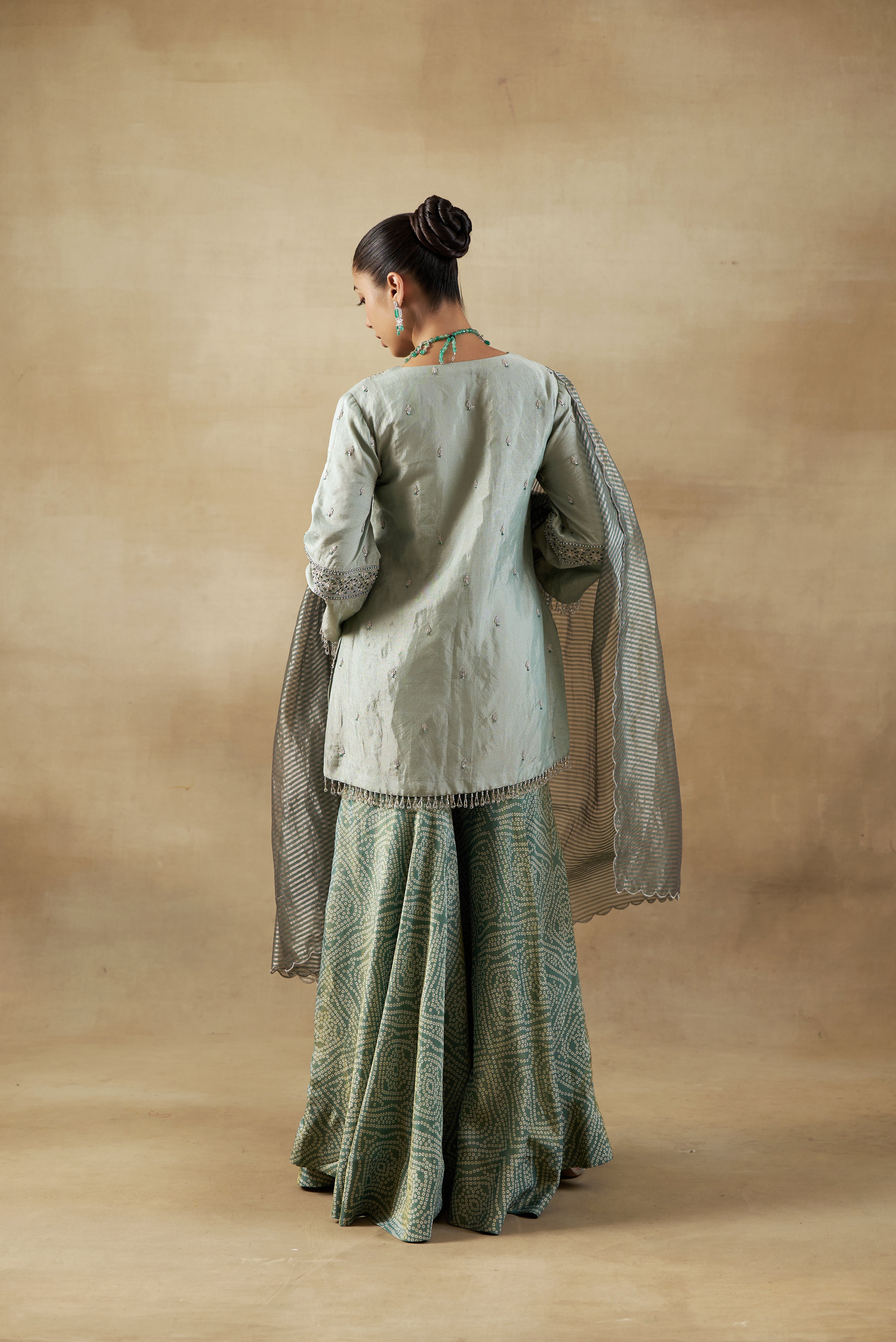 Green Garara Set With  Banarasi Dupatta