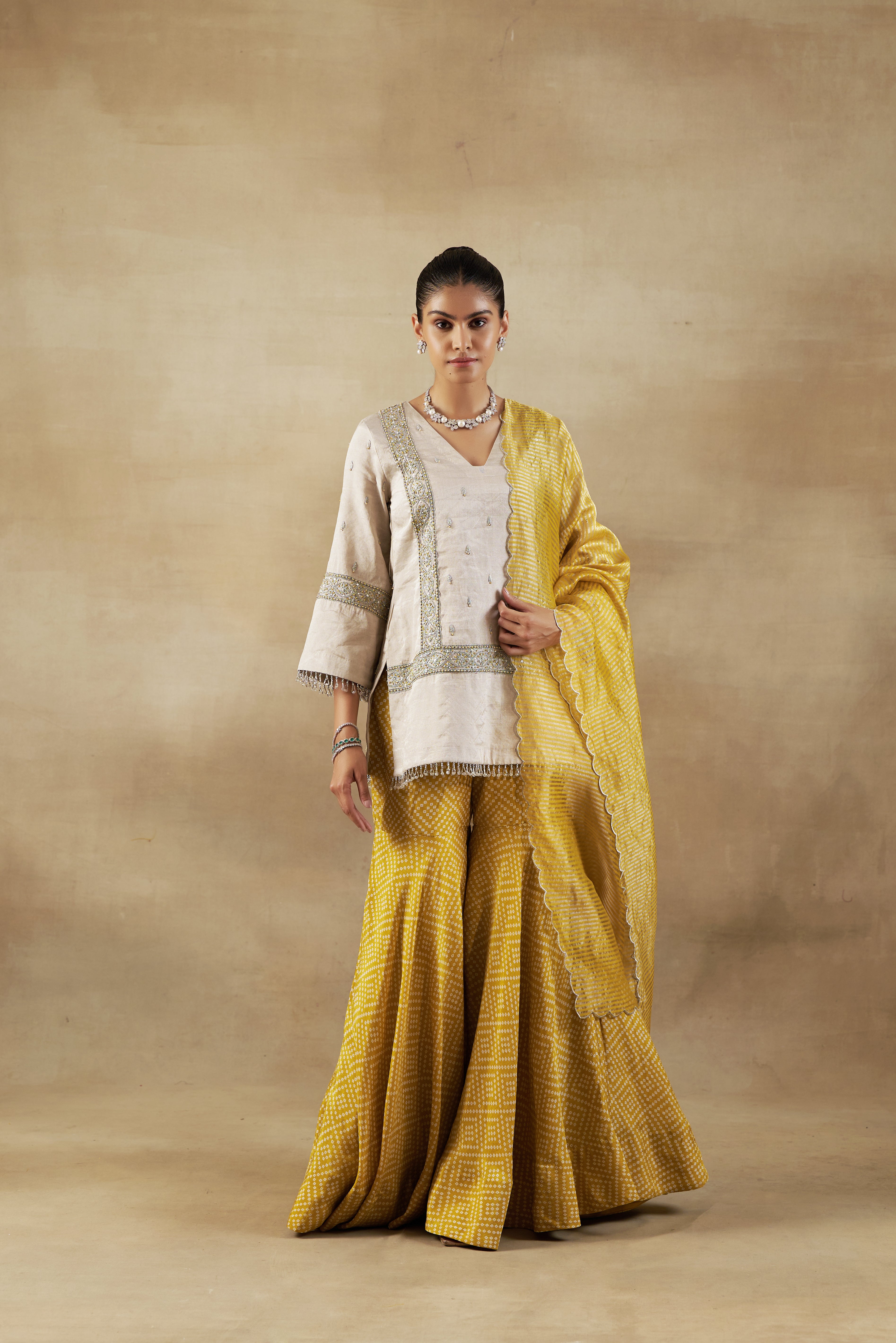 Yellow Garara Set With  Banarasi Dupatta