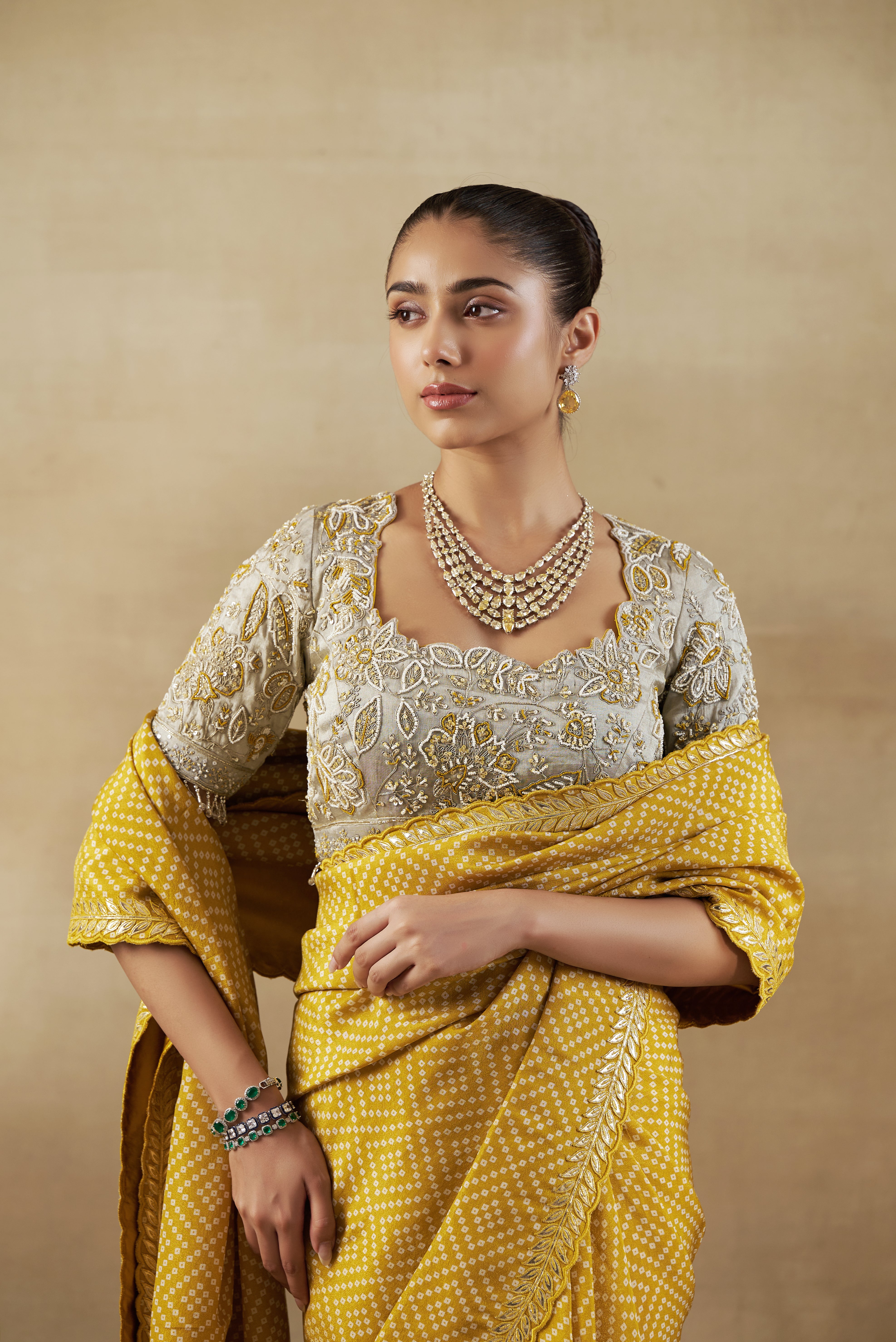 Yellow Tissue  Embroidered Saree