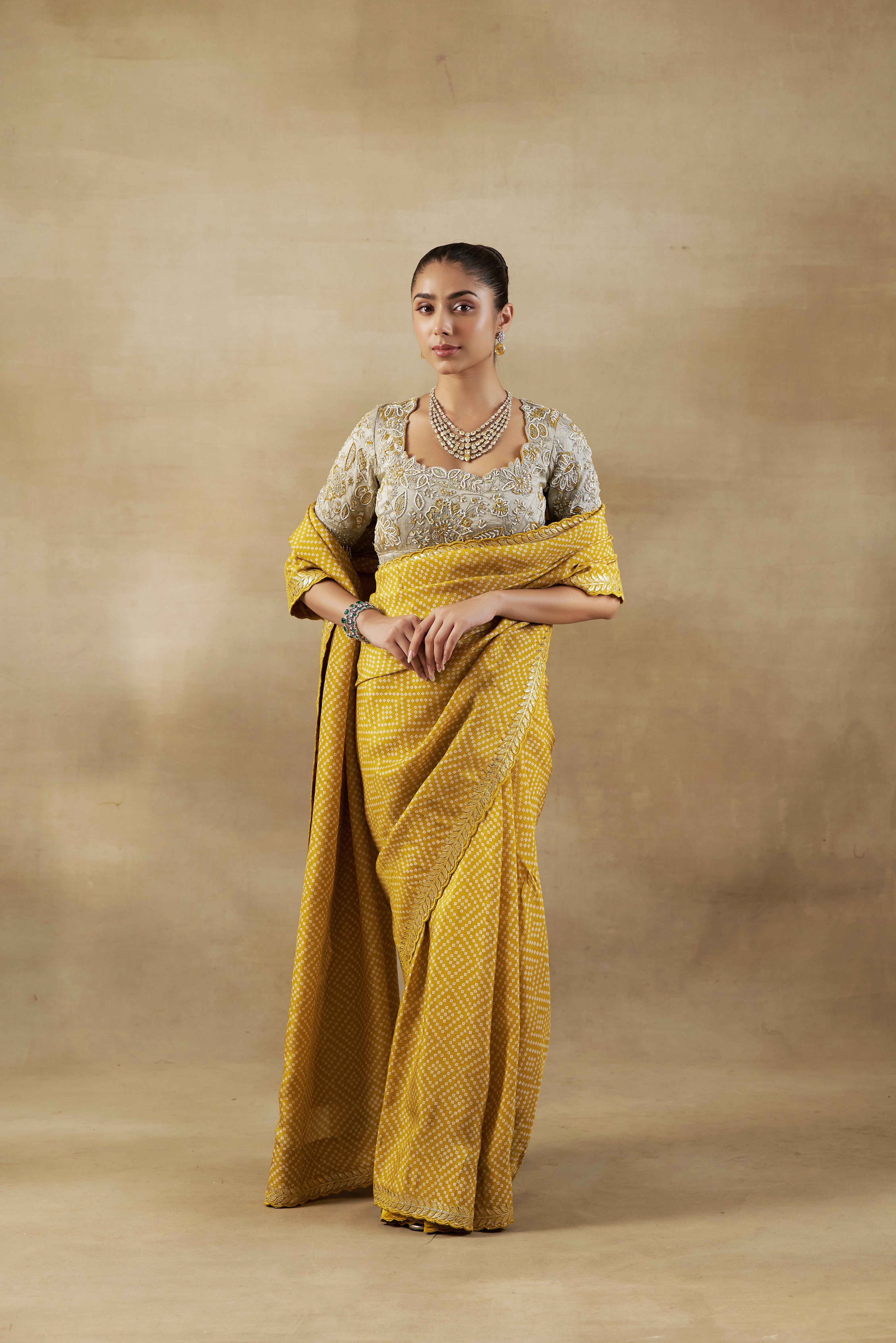 Yellow Tissue  Embroidered Saree