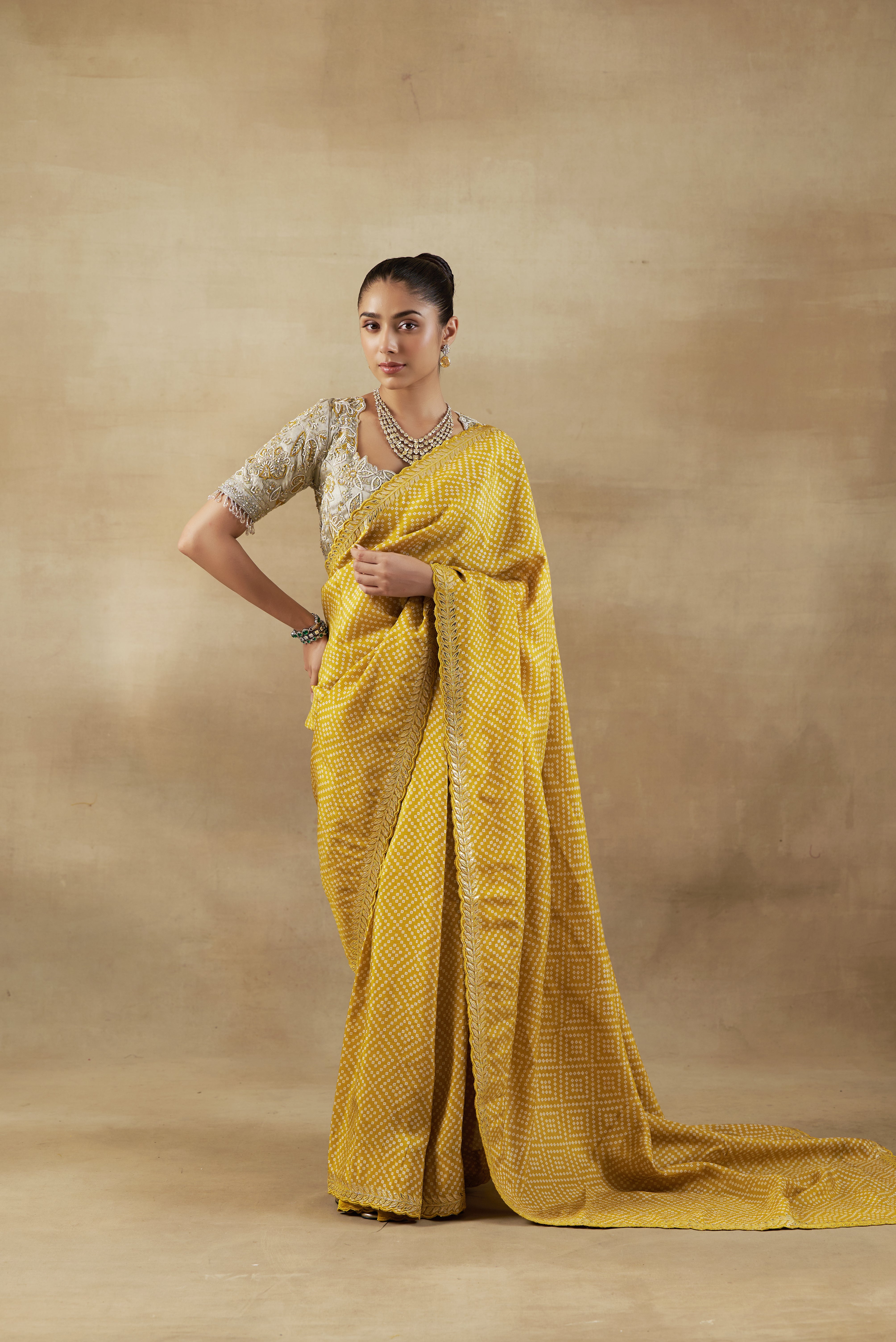 Yellow Tissue  Embroidered Saree