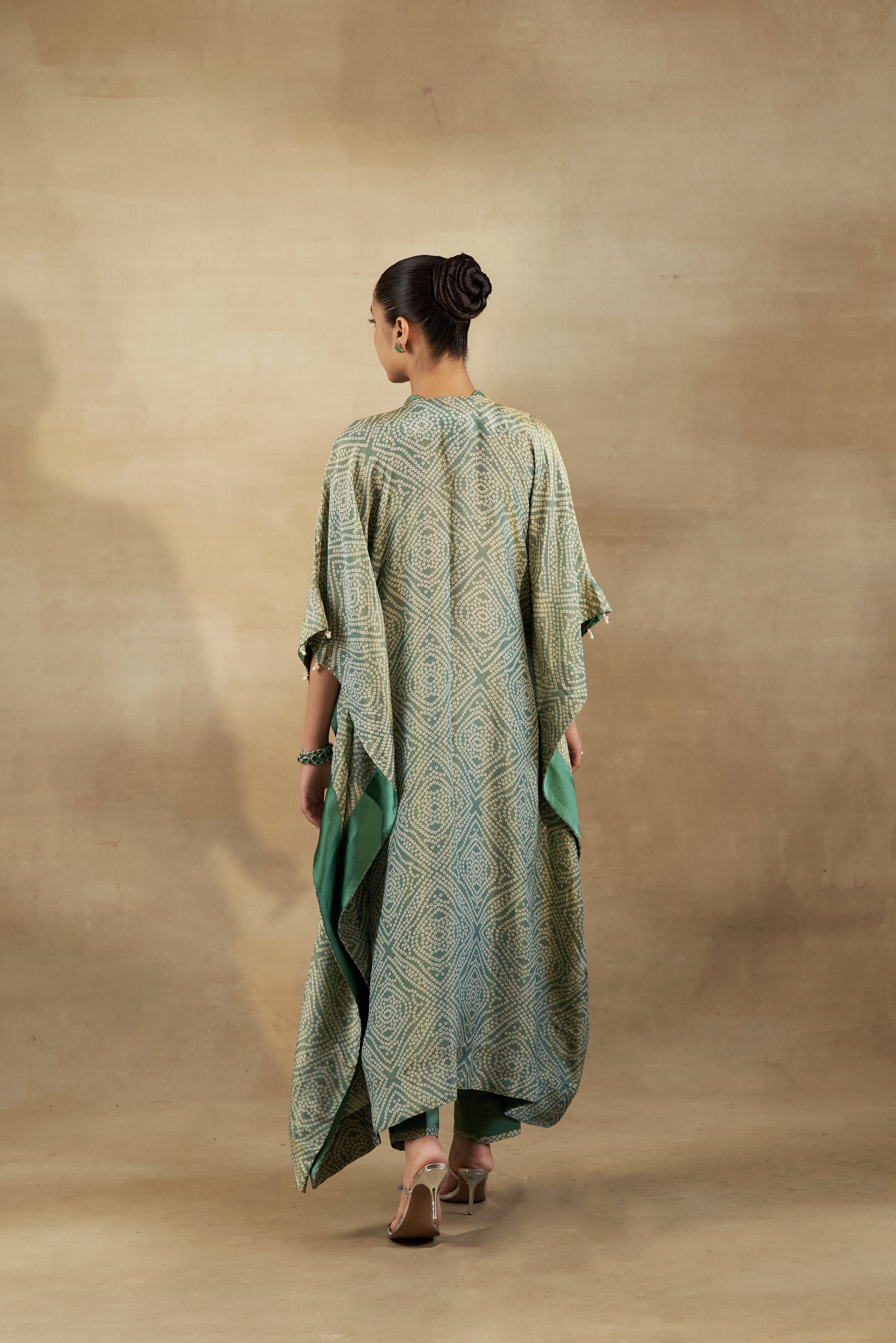 Green Embroidered Kaftan With Silk Pants