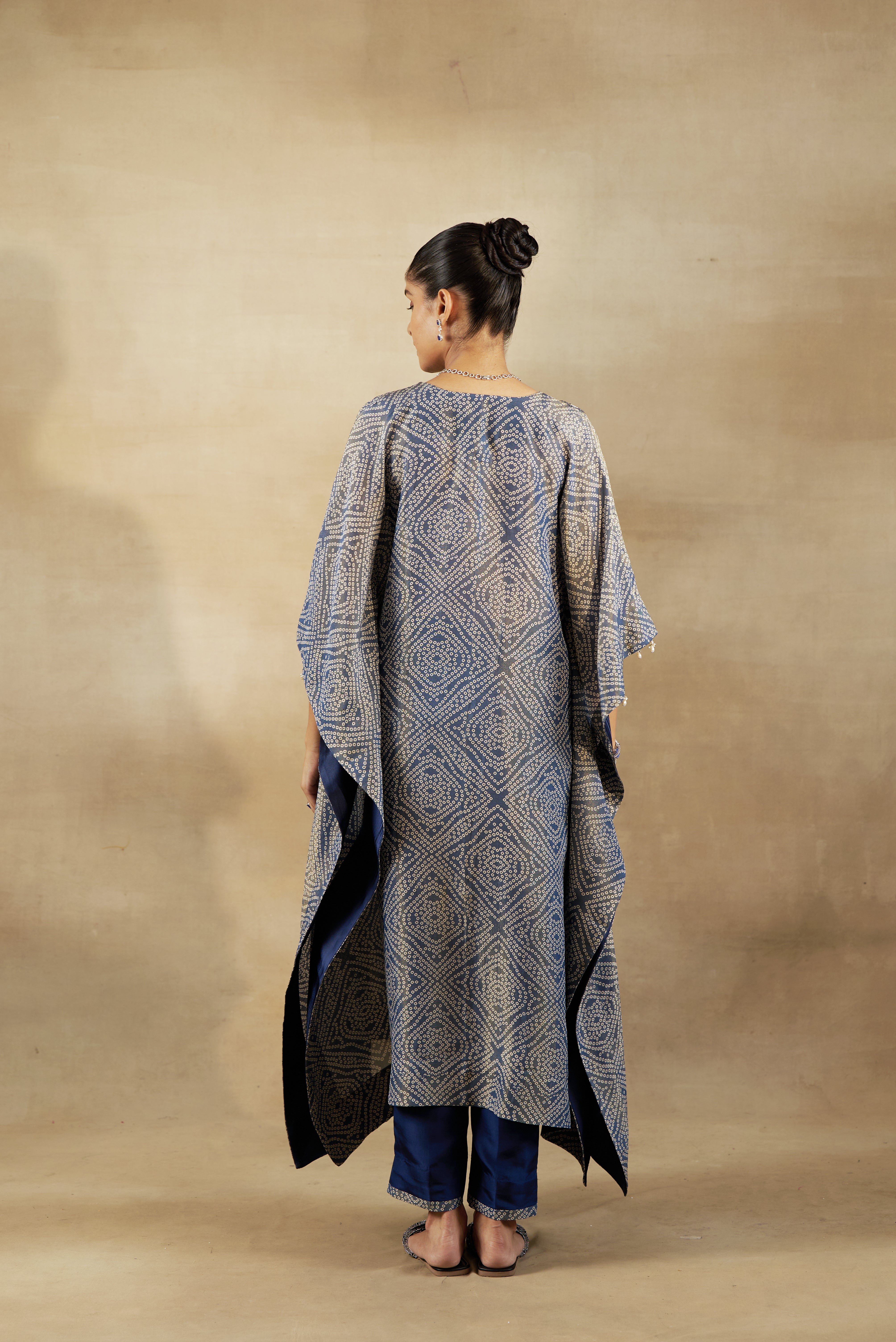 Blue Embroidered Kaftan With Silk Pants