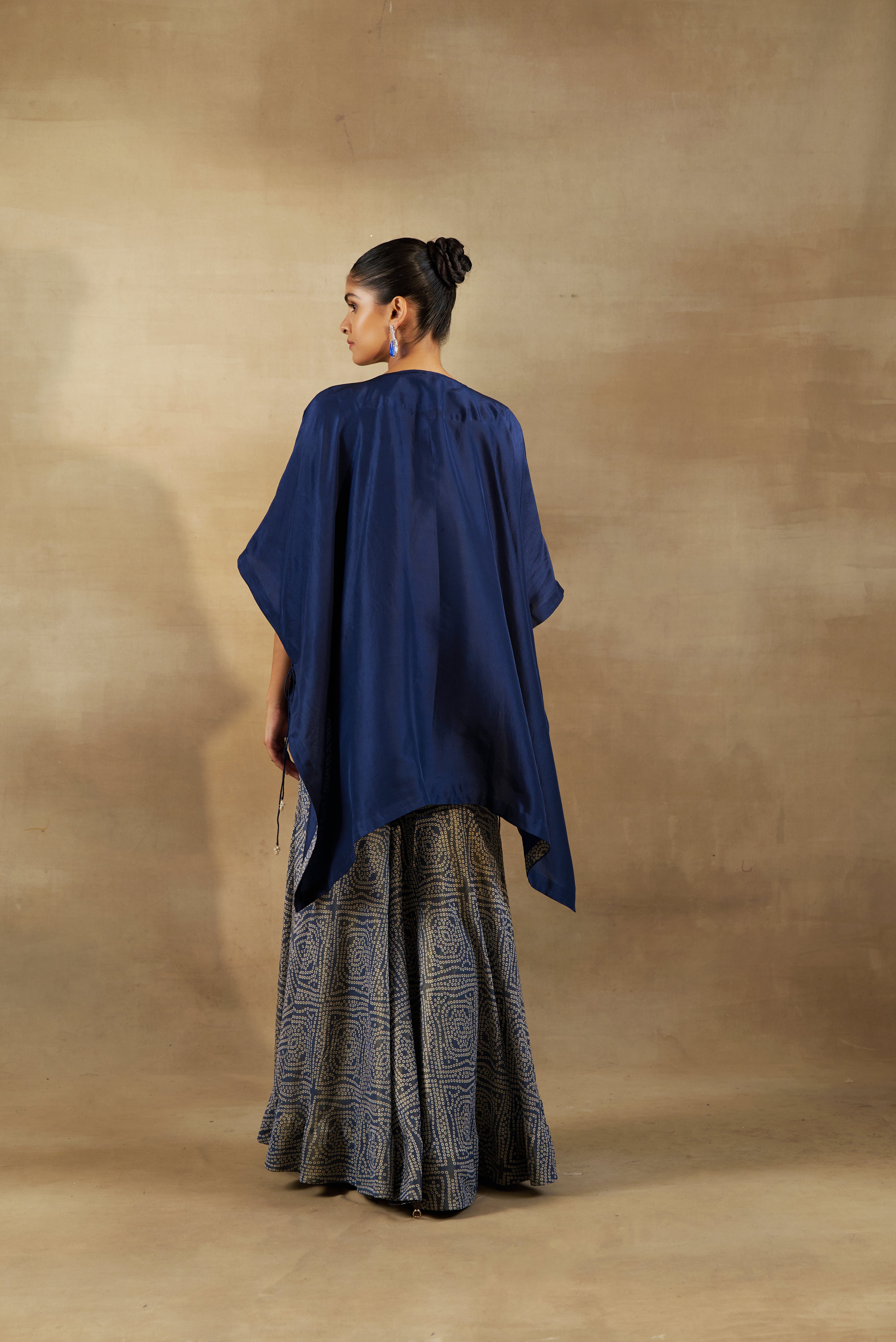 Blue Kaftan With Tissue Bandhani Garara