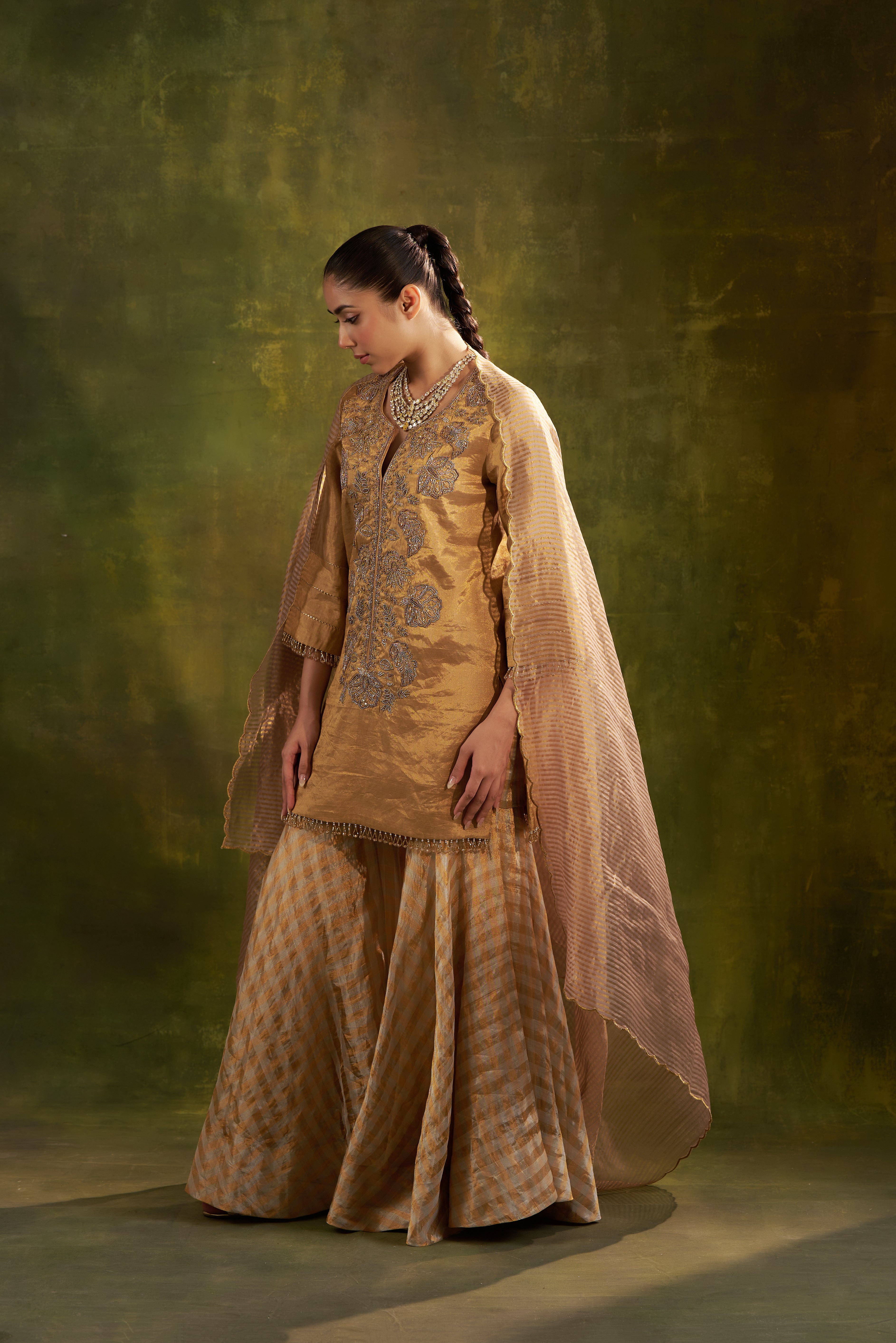 Gold Garara Set With Banarsi Dupatta