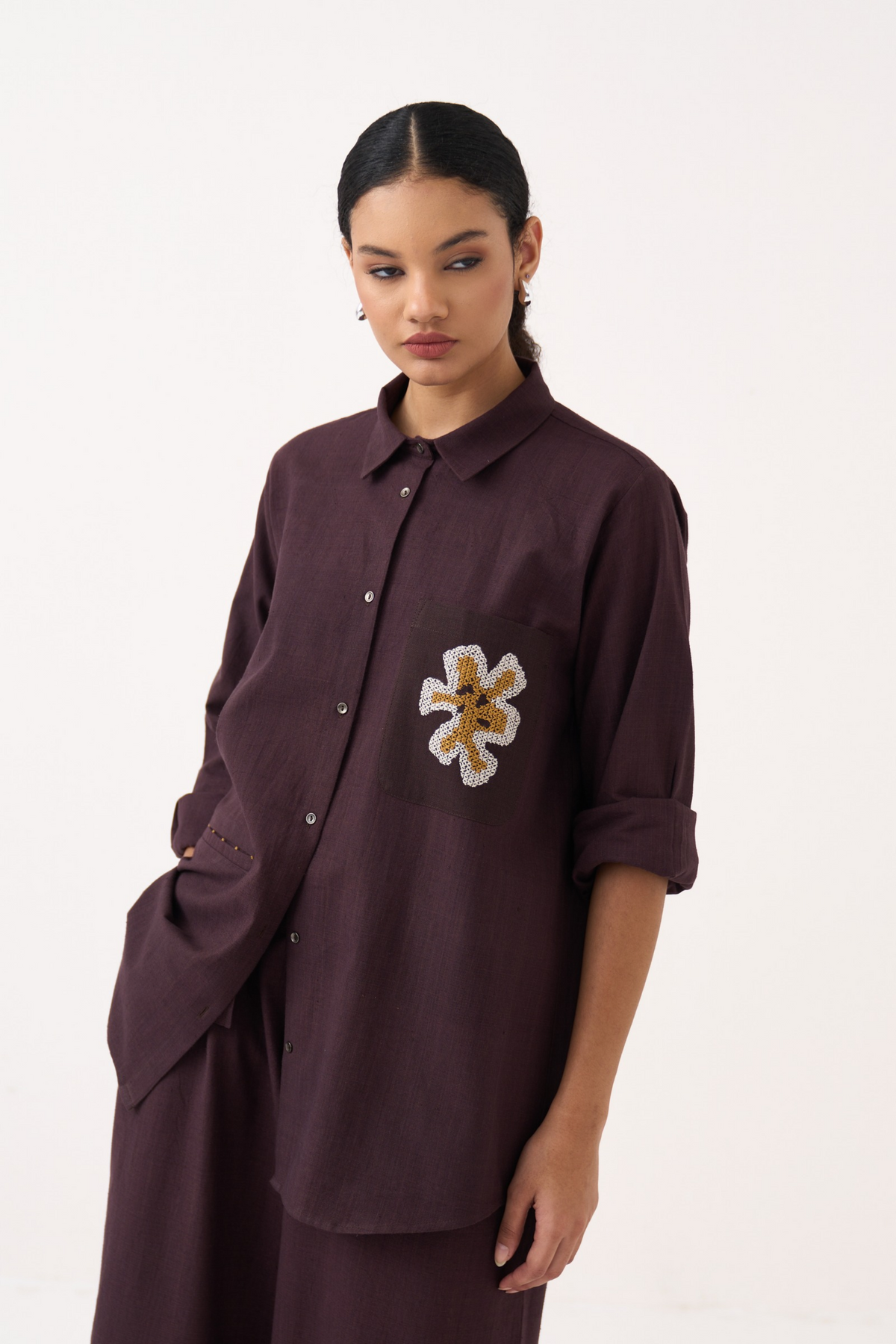 Hand Emb. Patch Pocket Shirt Co-ord (set Of 2)