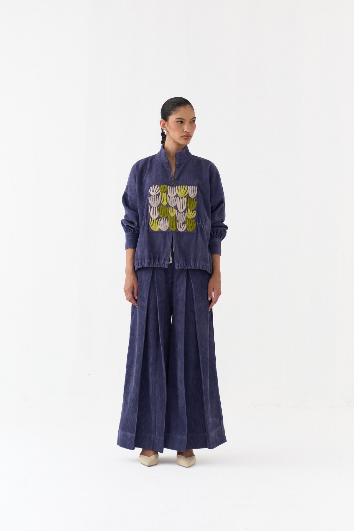 Emb. Corduroy Drawstring Top Co-ord (set Of 2)