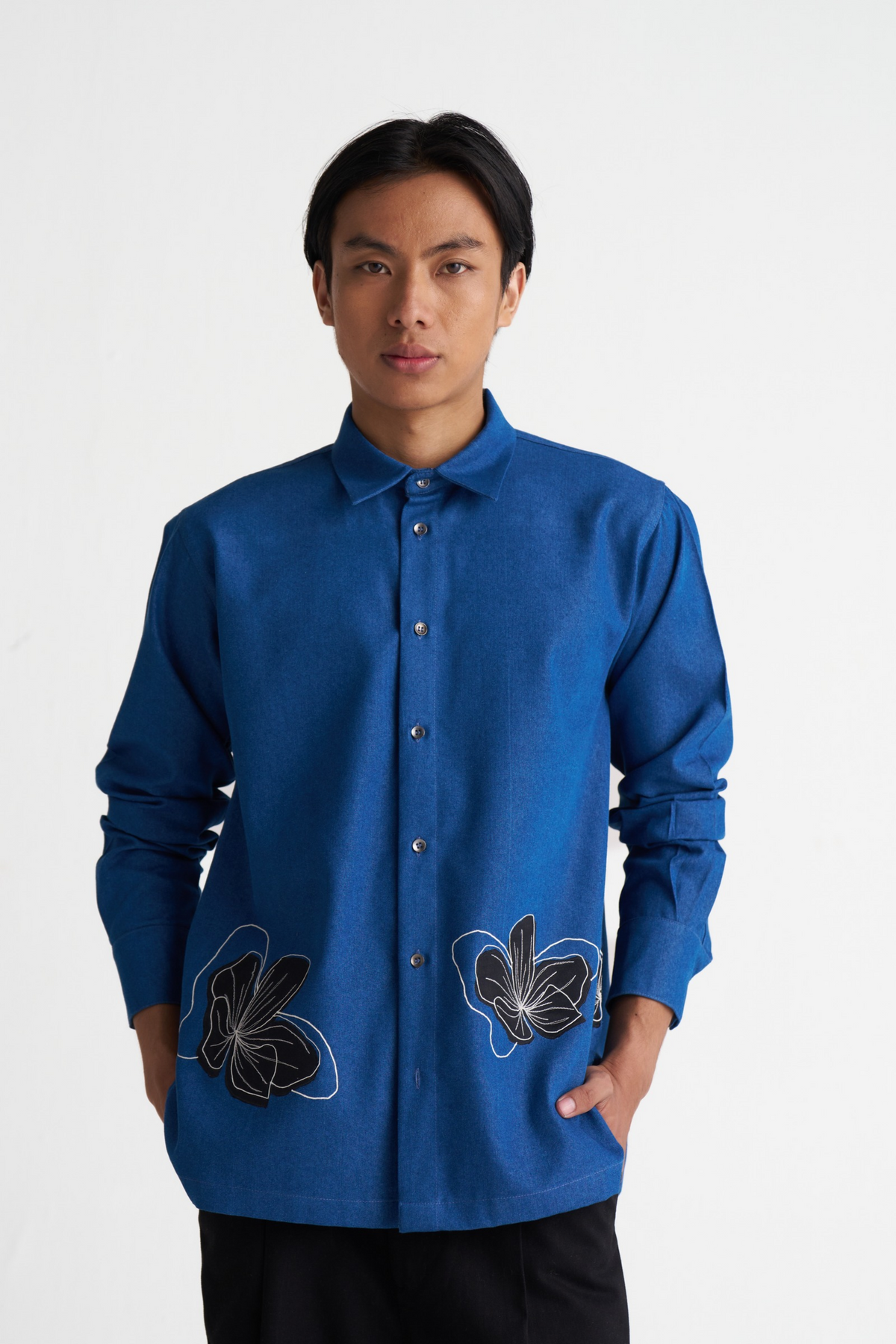 Floral Applique Denim Shirt Co-ord (set Of 2)