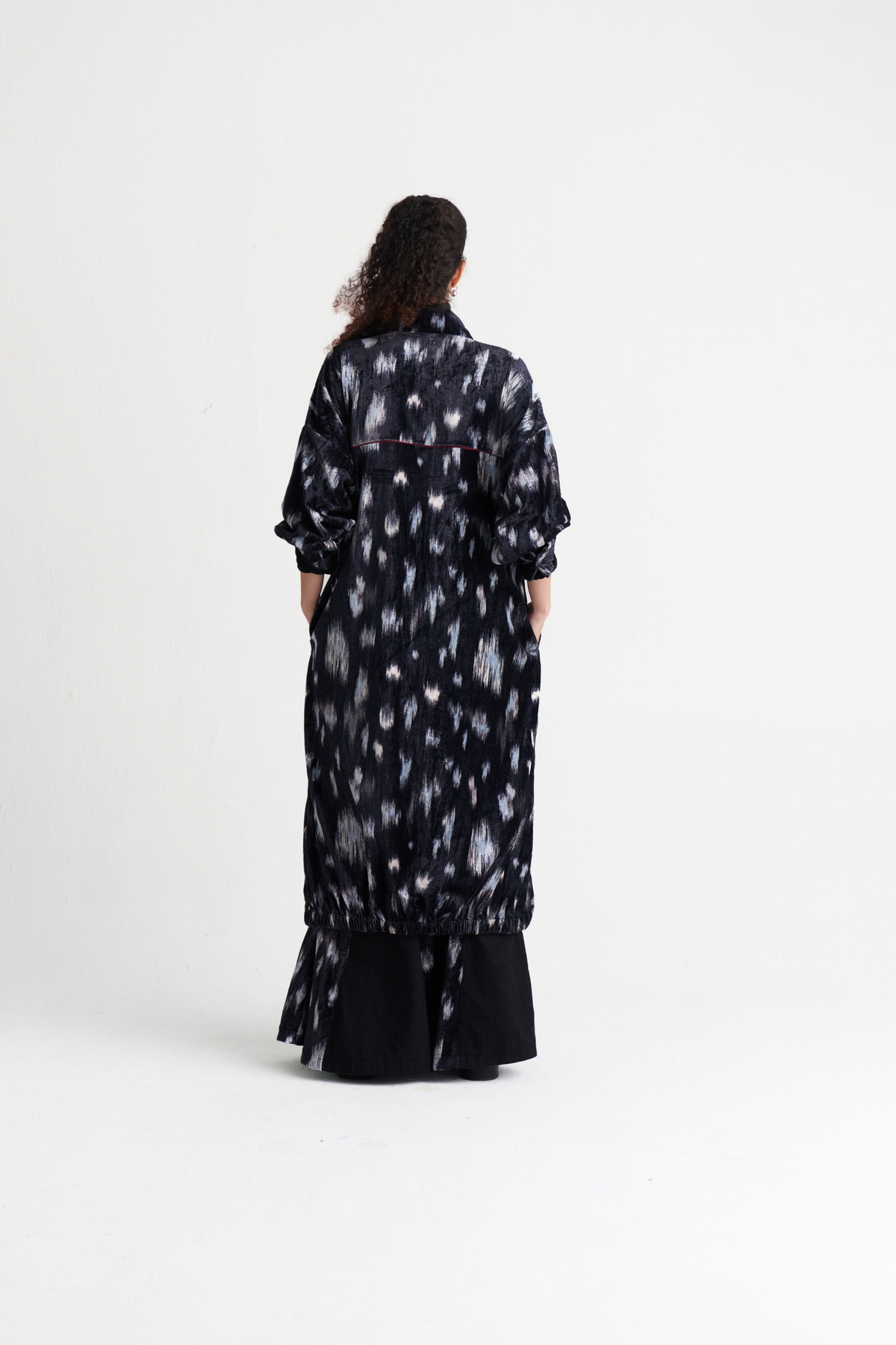 Ikat Print Velvet Circular Skirt Co-ord (set Of 2)