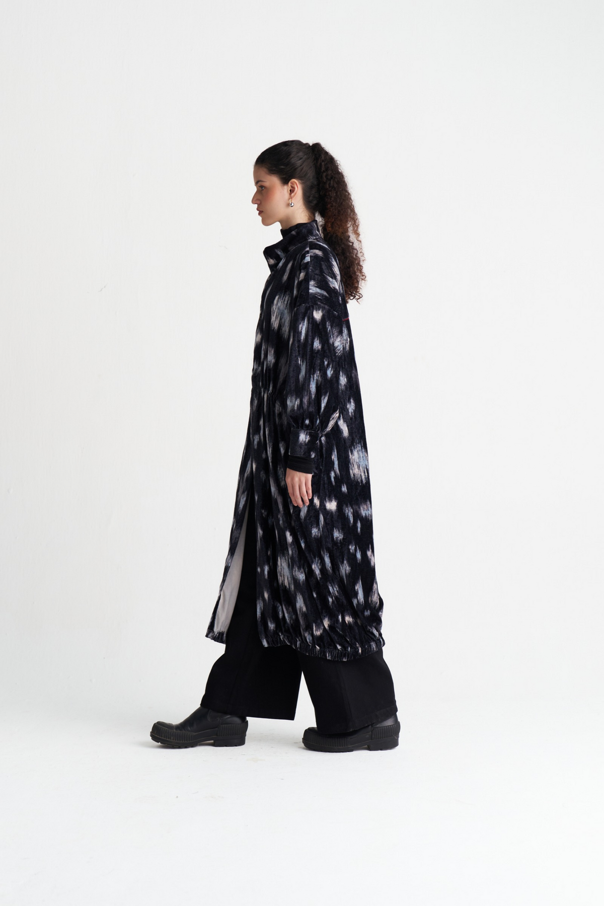 Ikat Print Velvet Drawstring Tunic Co-ord (set Of 2)