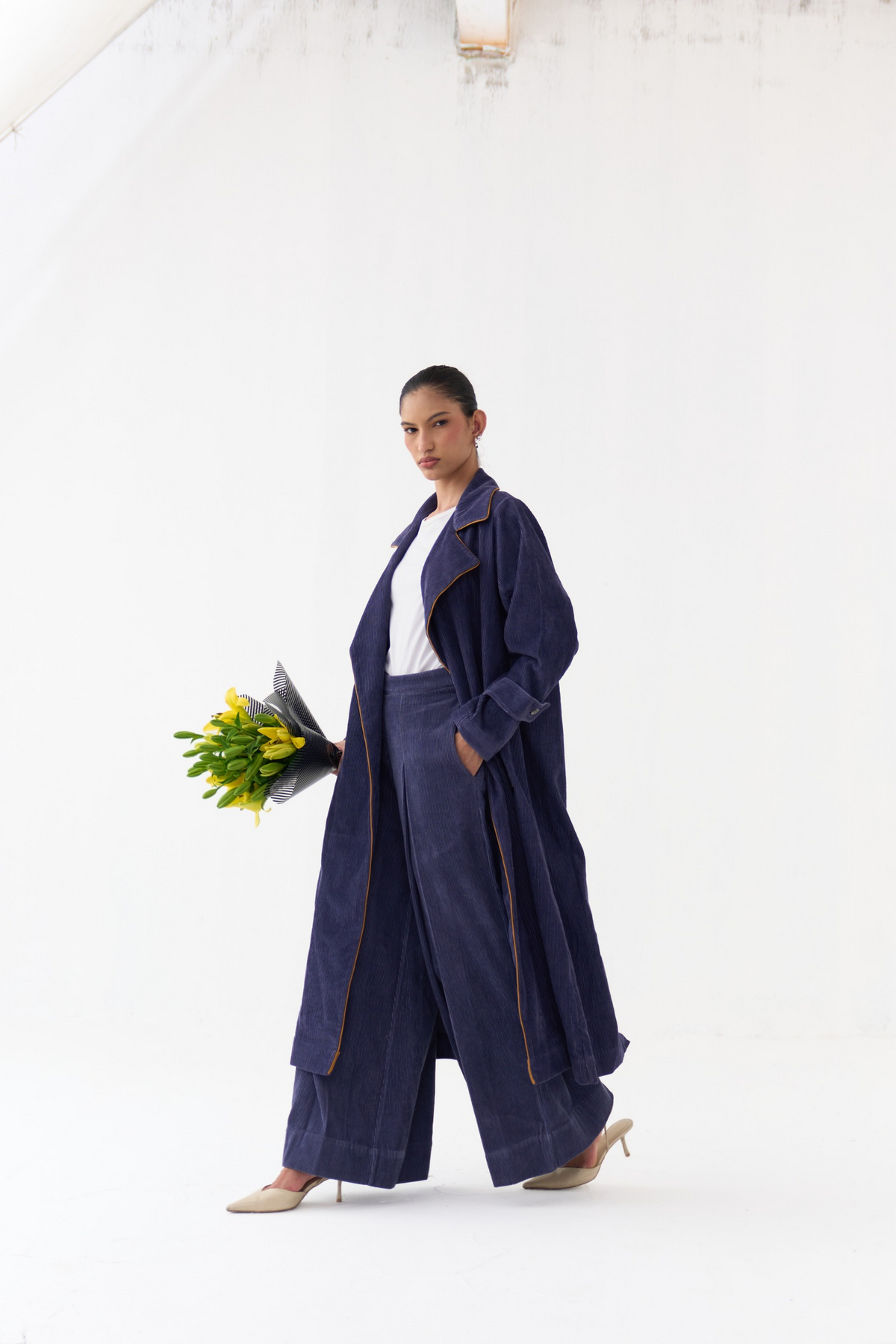 Emb. Patch Corduroy Trench Co-ord (set Of 2)