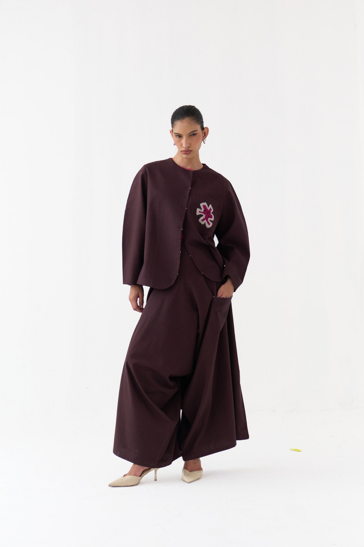 Embroidered Contour Overlay Co-ord (set Of 2)